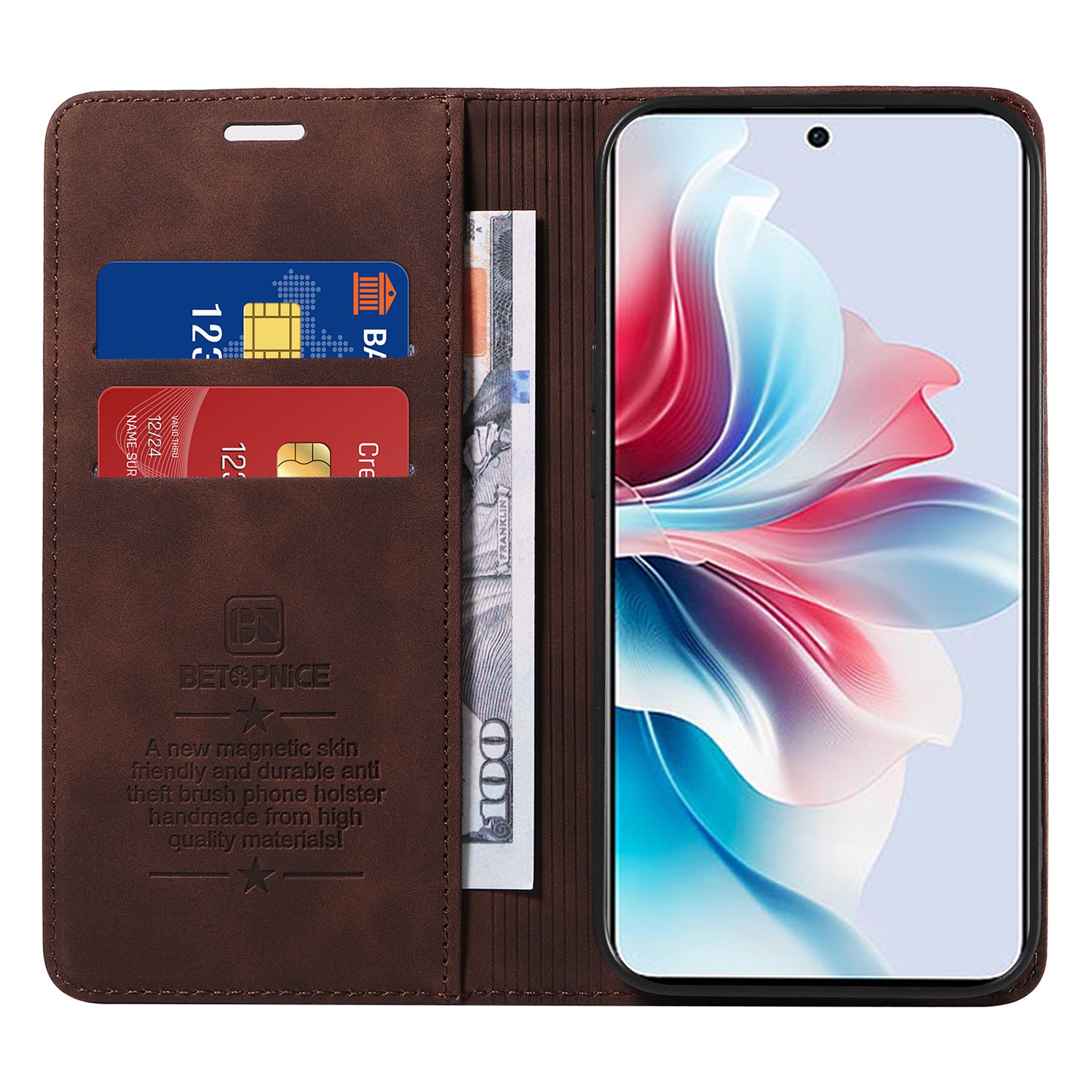 BETOPNICE 003 For Oppo Reno11 F 5G / F25 Pro 5G Case RFID Blocking Leather+TPU Wallet Phone Protector - Brown