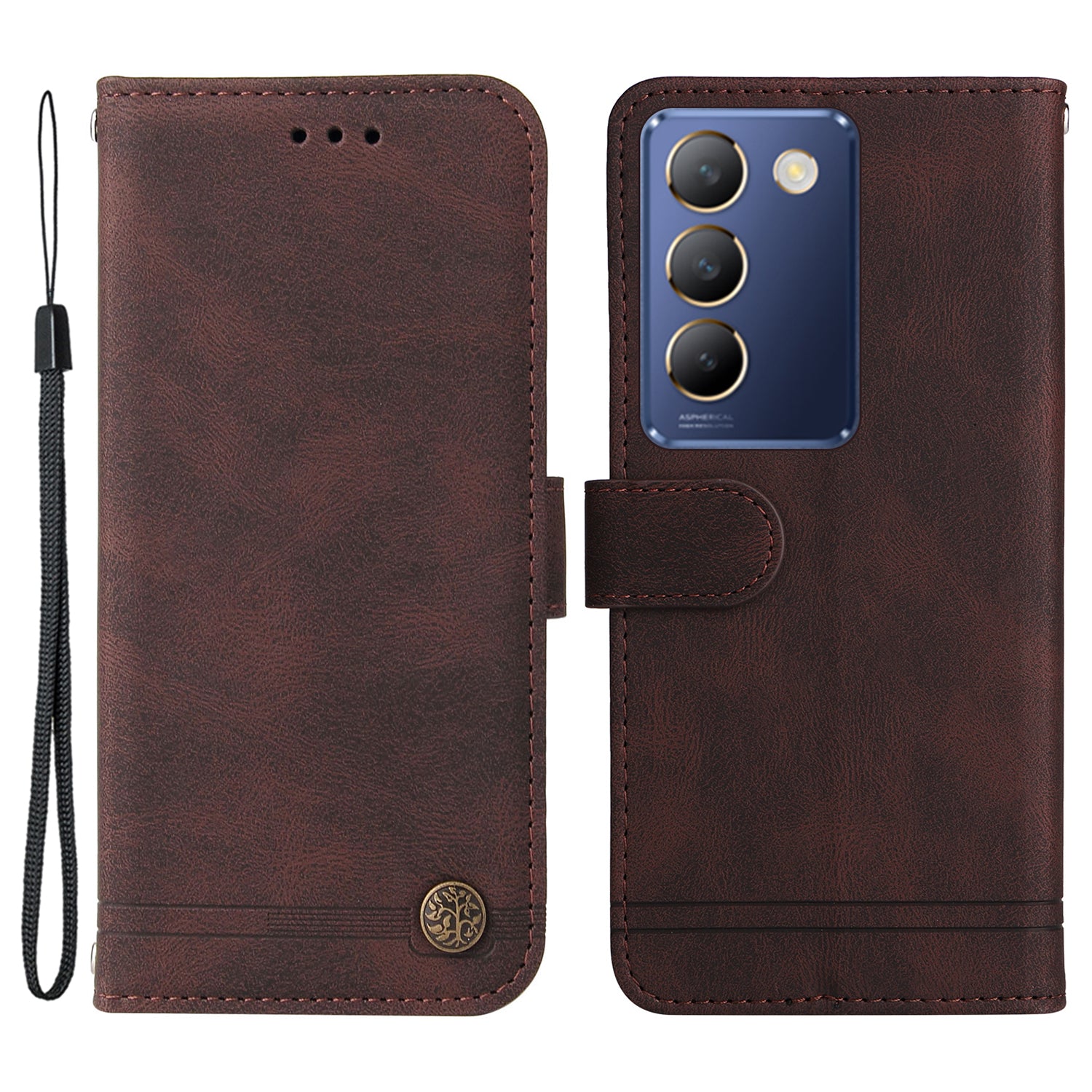 For vivo Y200e 5G / Y100 5G (Indonesia) / T3 5G (India) / V30 Lite 5G (India) Skin-touch Case Imprinted with Lines - Brown