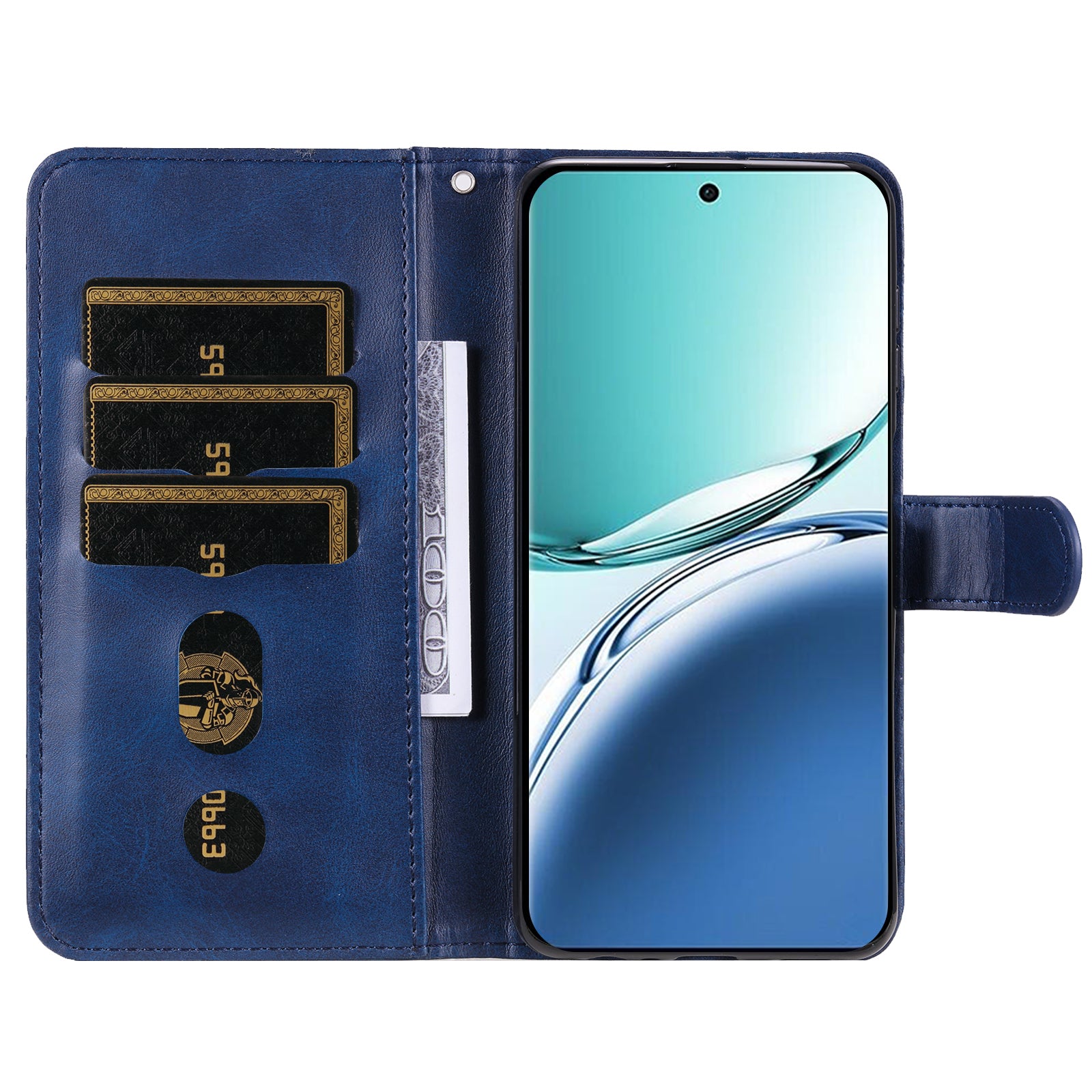 For Oppo A3 Pro 5G Case Calf Texture Zipper Pocket Stand Cell Phone Cover - Blue