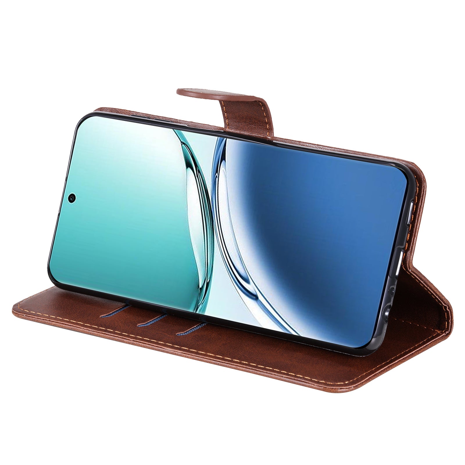 For Oppo A3 Pro 5G Case Calf Texture Zipper Pocket Stand Cell Phone Cover - Brown