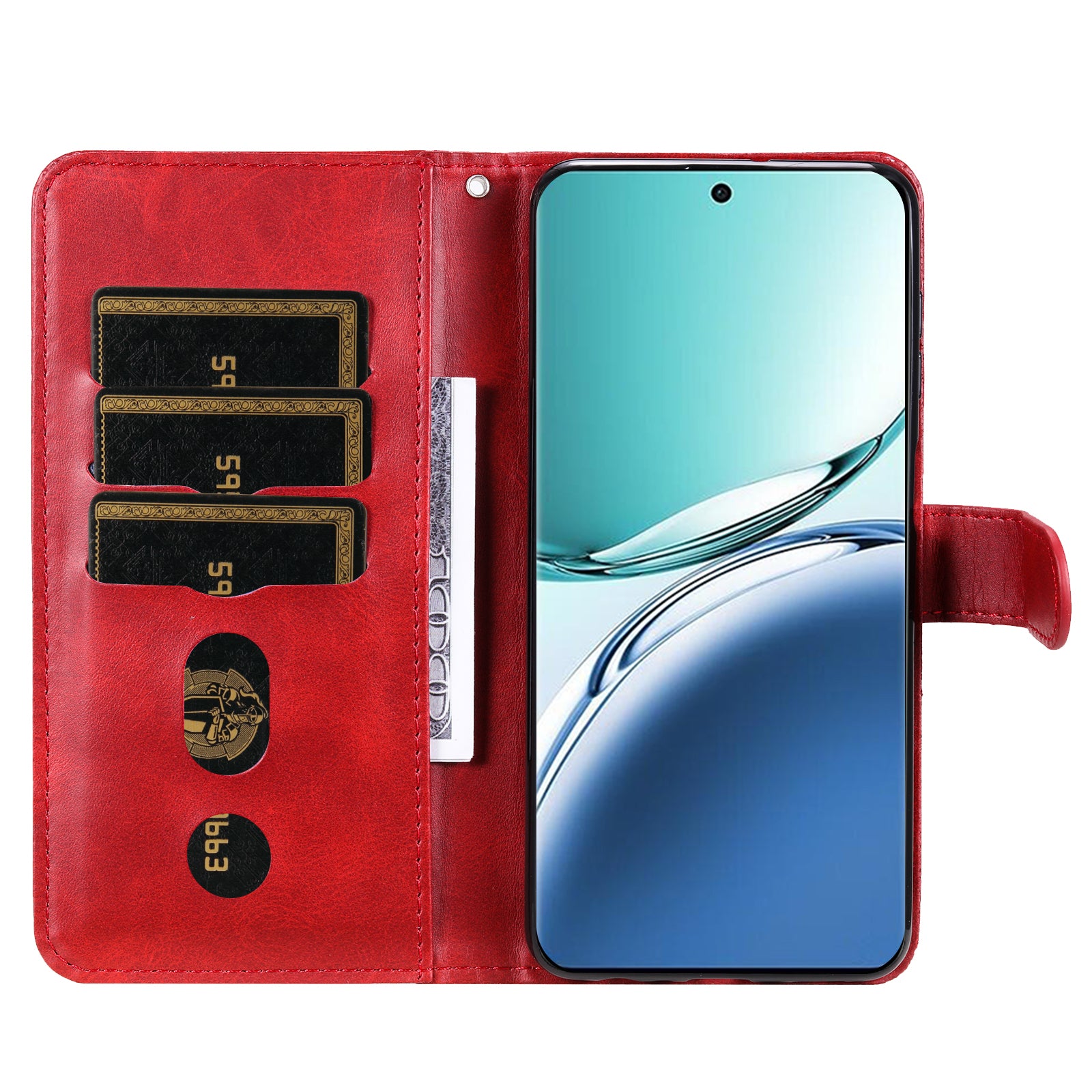 For Oppo A3 Pro 5G Case Calf Texture Zipper Pocket Stand Cell Phone Cover - Red