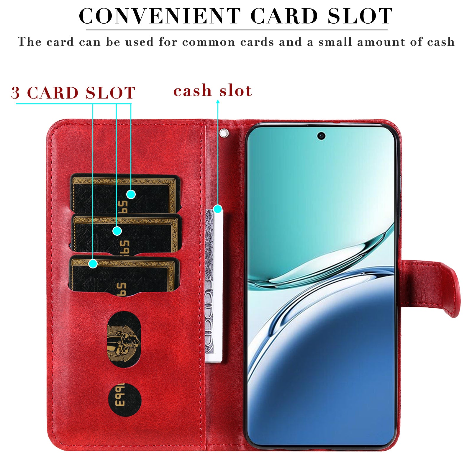 For Oppo A3 Pro 5G Case Calf Texture Zipper Pocket Stand Cell Phone Cover - Red