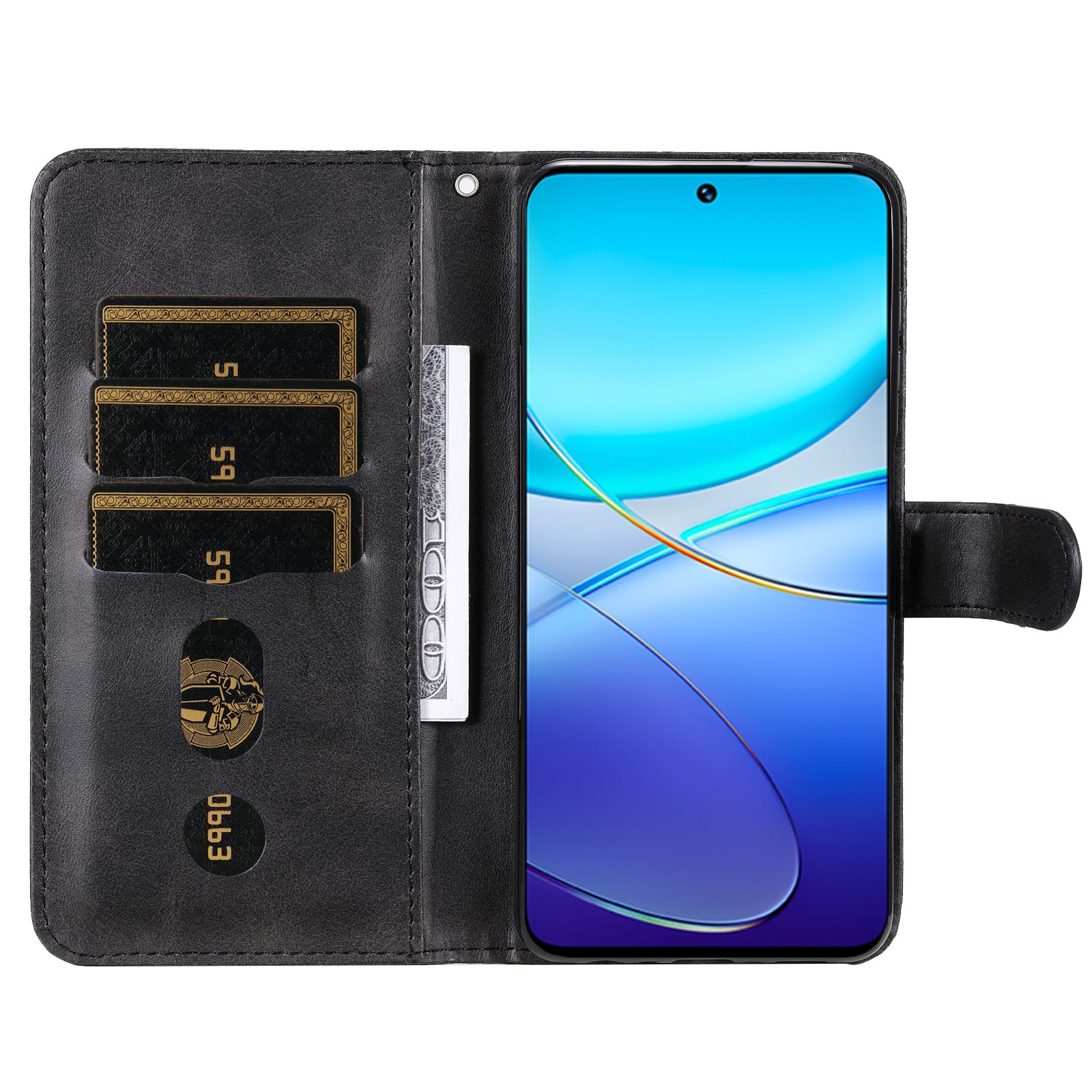 For vivo Y100 5G (Indonesia) / Y200e 5G / T3 5G / V30 Lite 4G Case Zipper Wallet Leather Phone Cover - Black