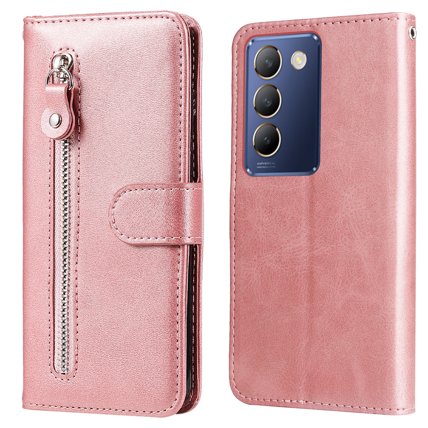 For vivo Y100 5G (Indonesia) / Y200e 5G / T3 5G / V30 Lite 4G Case Zipper Wallet Leather Phone Cover - Pink
