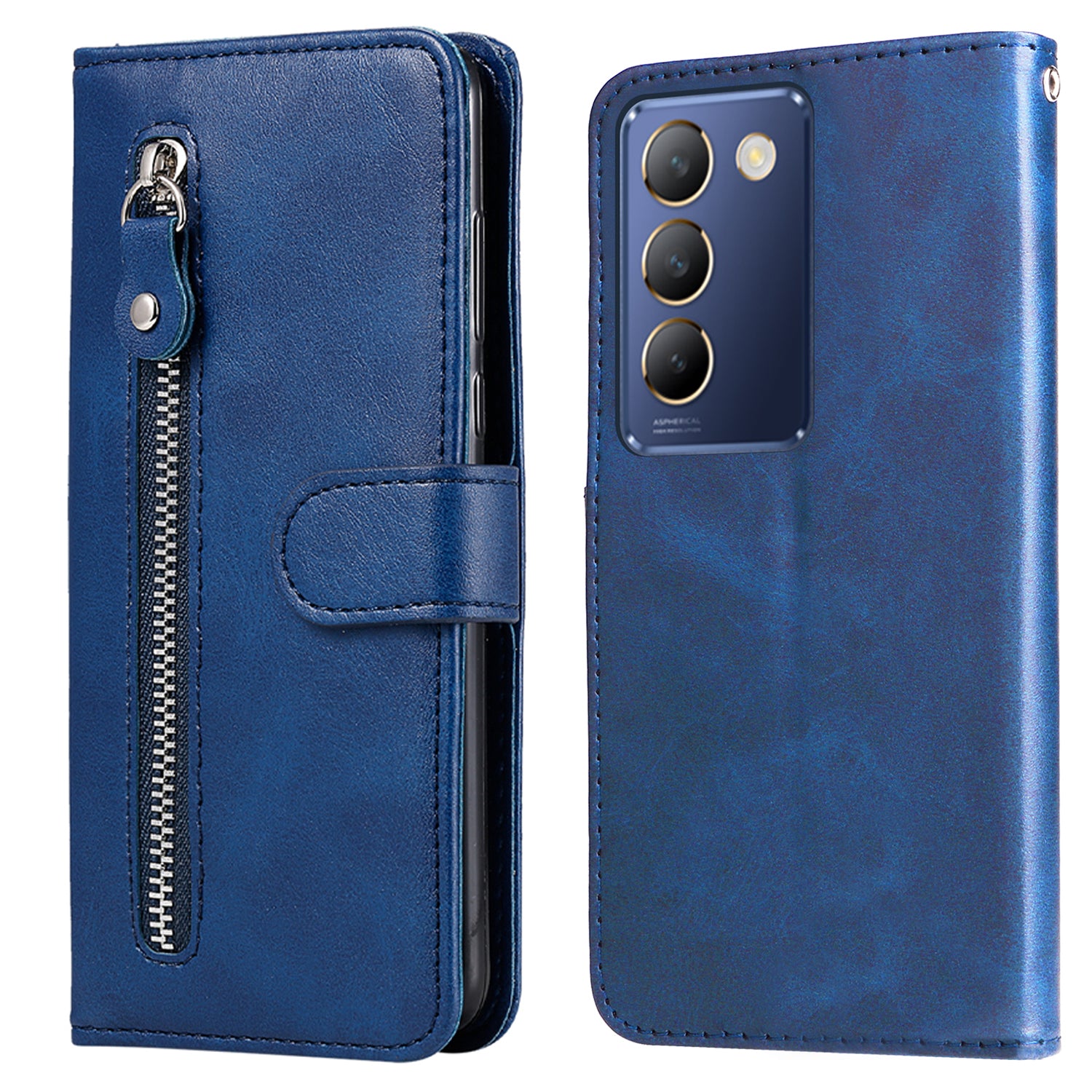 For vivo Y100 5G (Indonesia) / Y200e 5G / T3 5G / V30 Lite 4G Case Zipper Wallet Leather Phone Cover - Blue