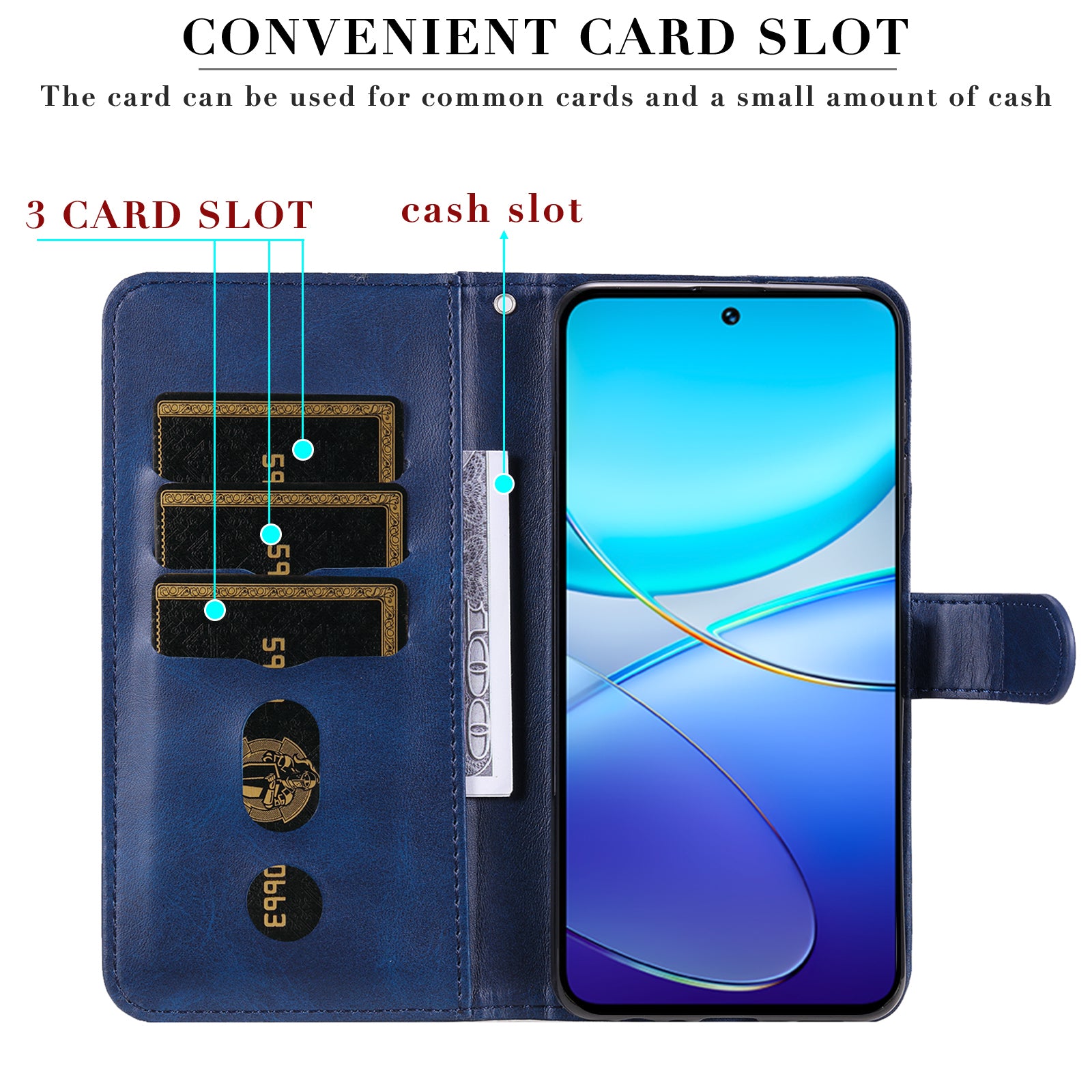 For vivo Y100 5G (Indonesia) / Y200e 5G / T3 5G / V30 Lite 4G Case Zipper Wallet Leather Phone Cover - Blue