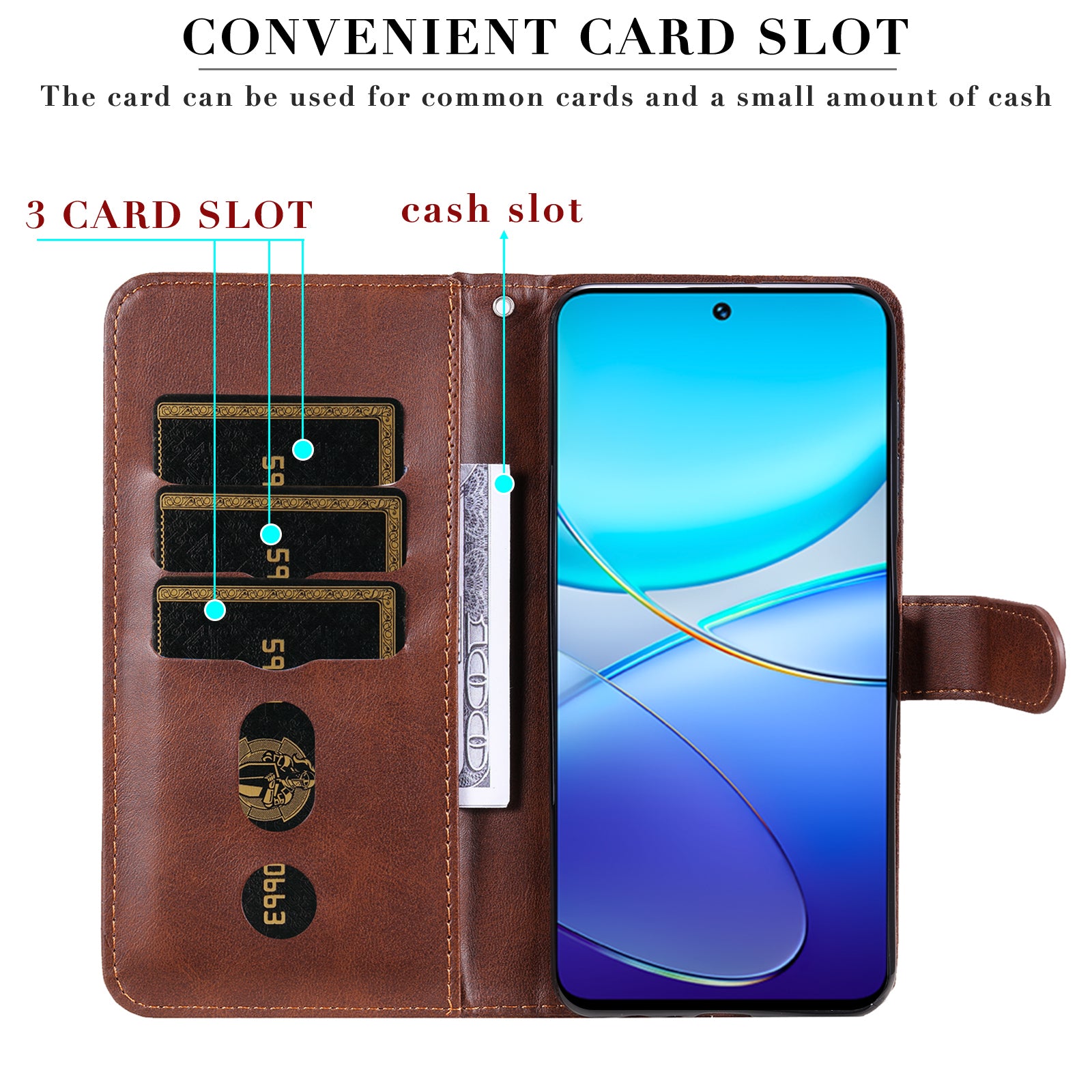 For vivo Y100 5G (Indonesia) / Y200e 5G / T3 5G / V30 Lite 4G Case Zipper Wallet Leather Phone Cover - Brown