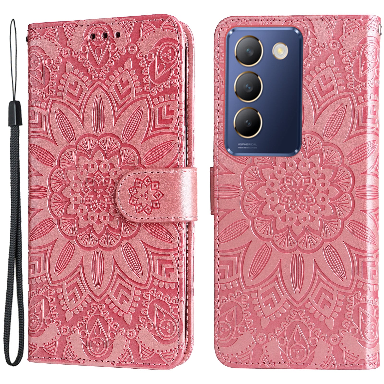 For vivo Y100 5G (Indonesia) / Y200e 5G / T3 5G (India) / V30 Lite 5G (India) Magnetic Phone Case Imprinted Wallet Cover - Pink