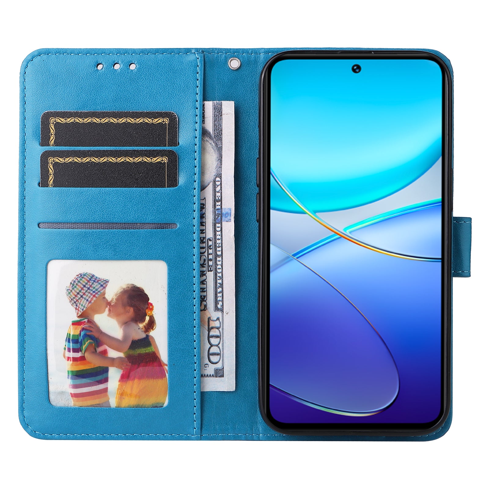 For vivo Y100 5G (Indonesia) / Y200e 5G / T3 5G (India) / V30 Lite 5G (India) Magnetic Phone Case Imprinted Wallet Cover - Blue