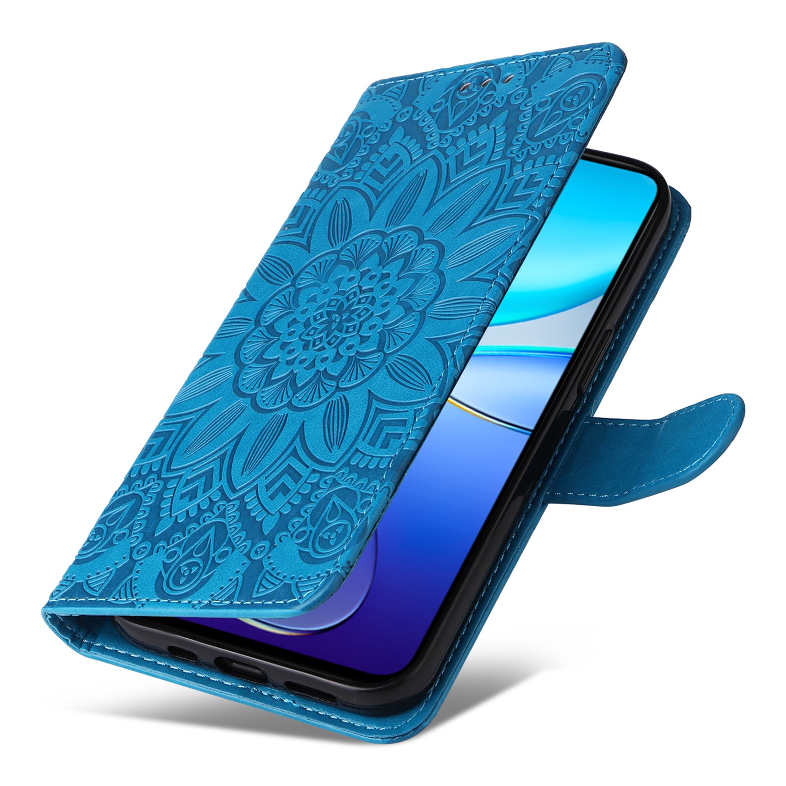 For vivo Y100 5G (Indonesia) / Y200e 5G / T3 5G (India) / V30 Lite 5G (India) Magnetic Phone Case Imprinted Wallet Cover - Blue