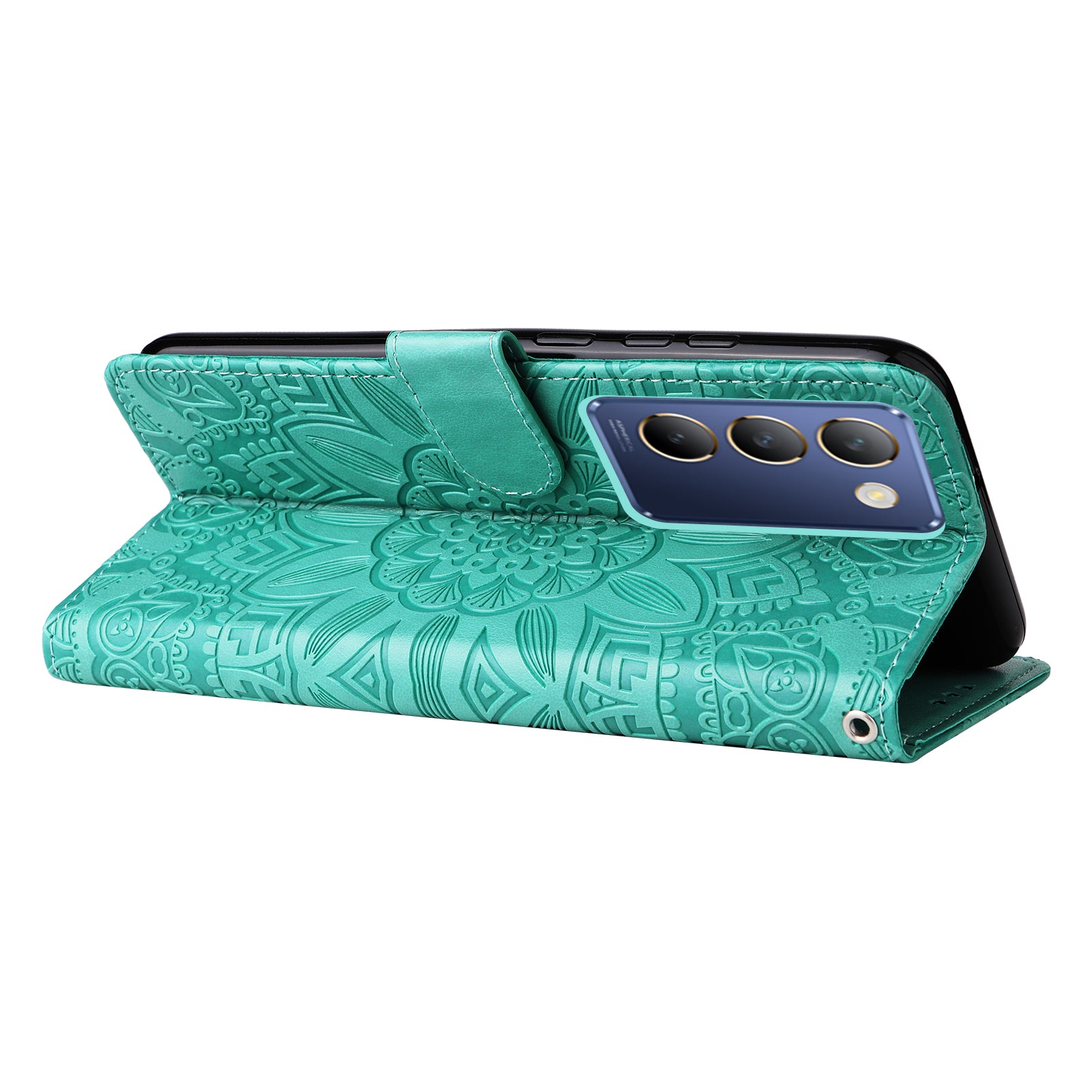 For vivo Y100 5G (Indonesia) / Y200e 5G / T3 5G (India) / V30 Lite 5G (India) Magnetic Phone Case Imprinted Wallet Cover - Green