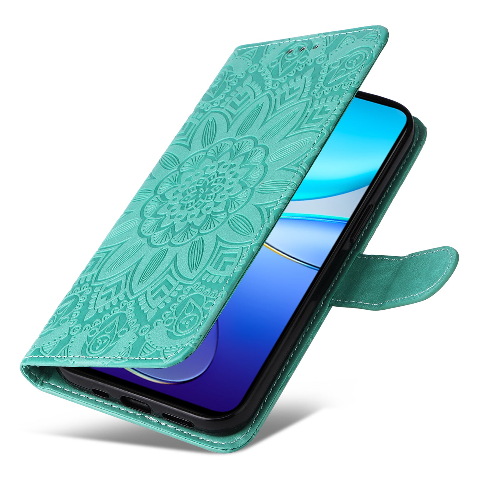 For vivo Y100 5G (Indonesia) / Y200e 5G / T3 5G (India) / V30 Lite 5G (India) Magnetic Phone Case Imprinted Wallet Cover - Green