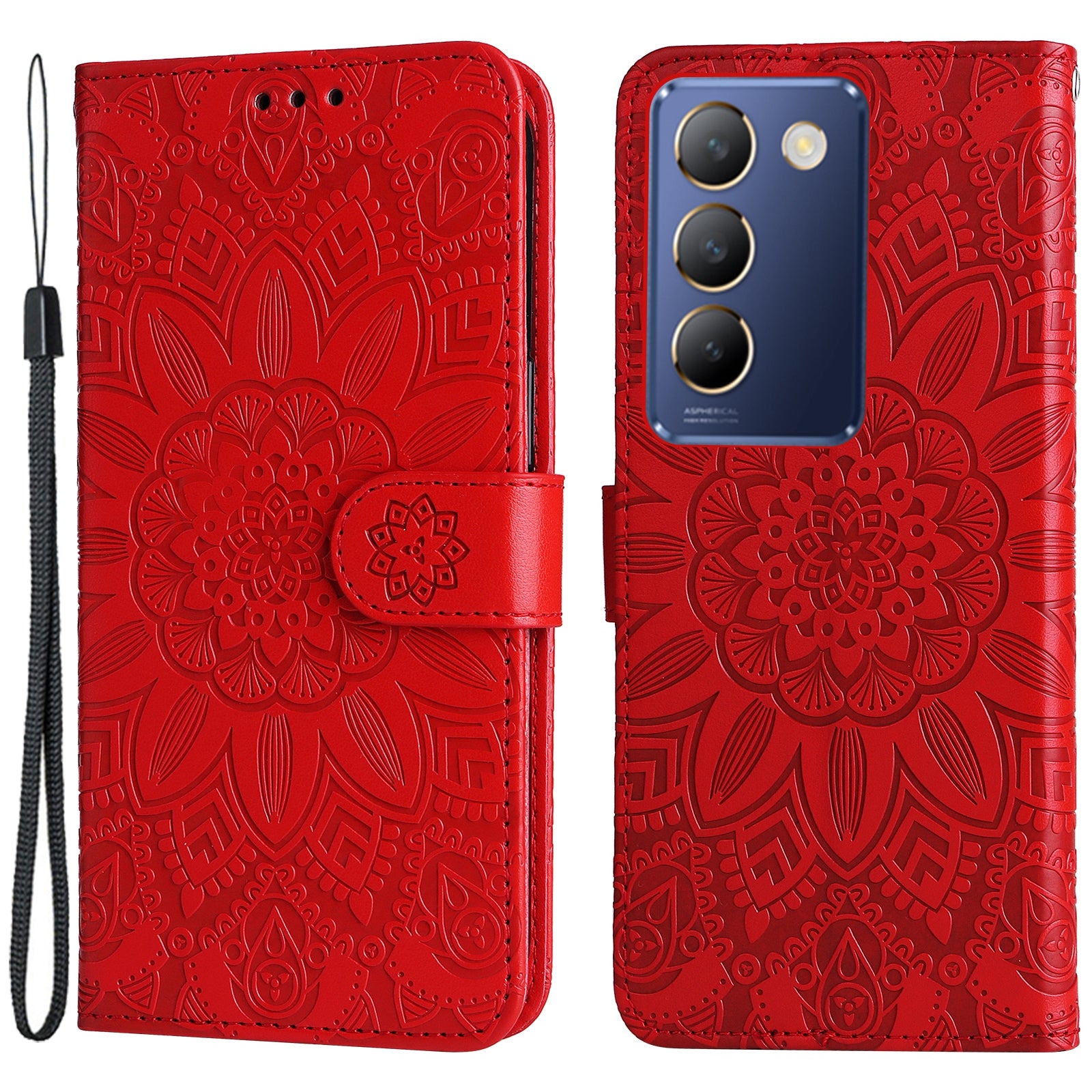 For vivo Y100 5G (Indonesia) / Y200e 5G / T3 5G (India) / V30 Lite 5G (India) Magnetic Phone Case Imprinted Wallet Cover - Red