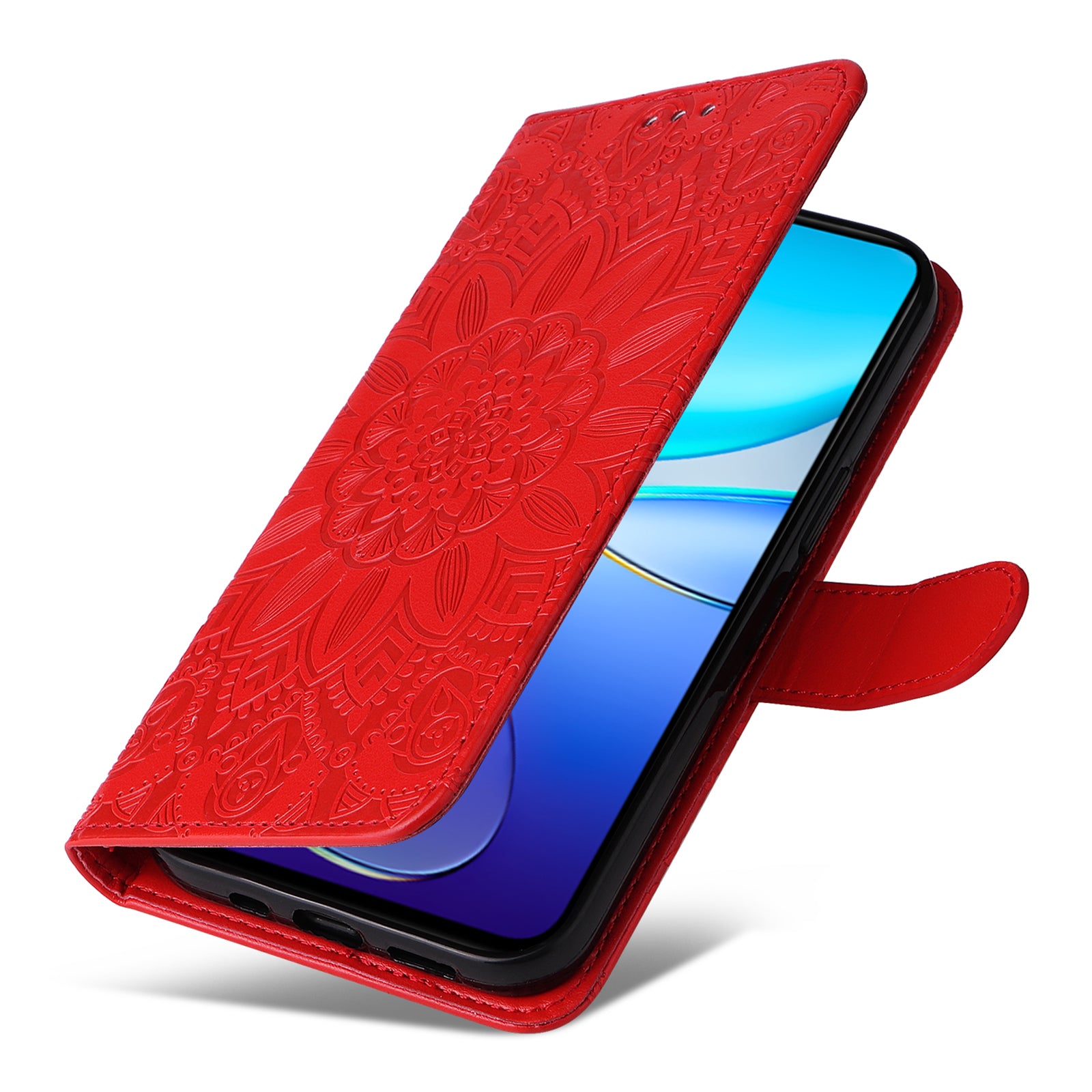For vivo Y100 5G (Indonesia) / Y200e 5G / T3 5G (India) / V30 Lite 5G (India) Magnetic Phone Case Imprinted Wallet Cover - Red
