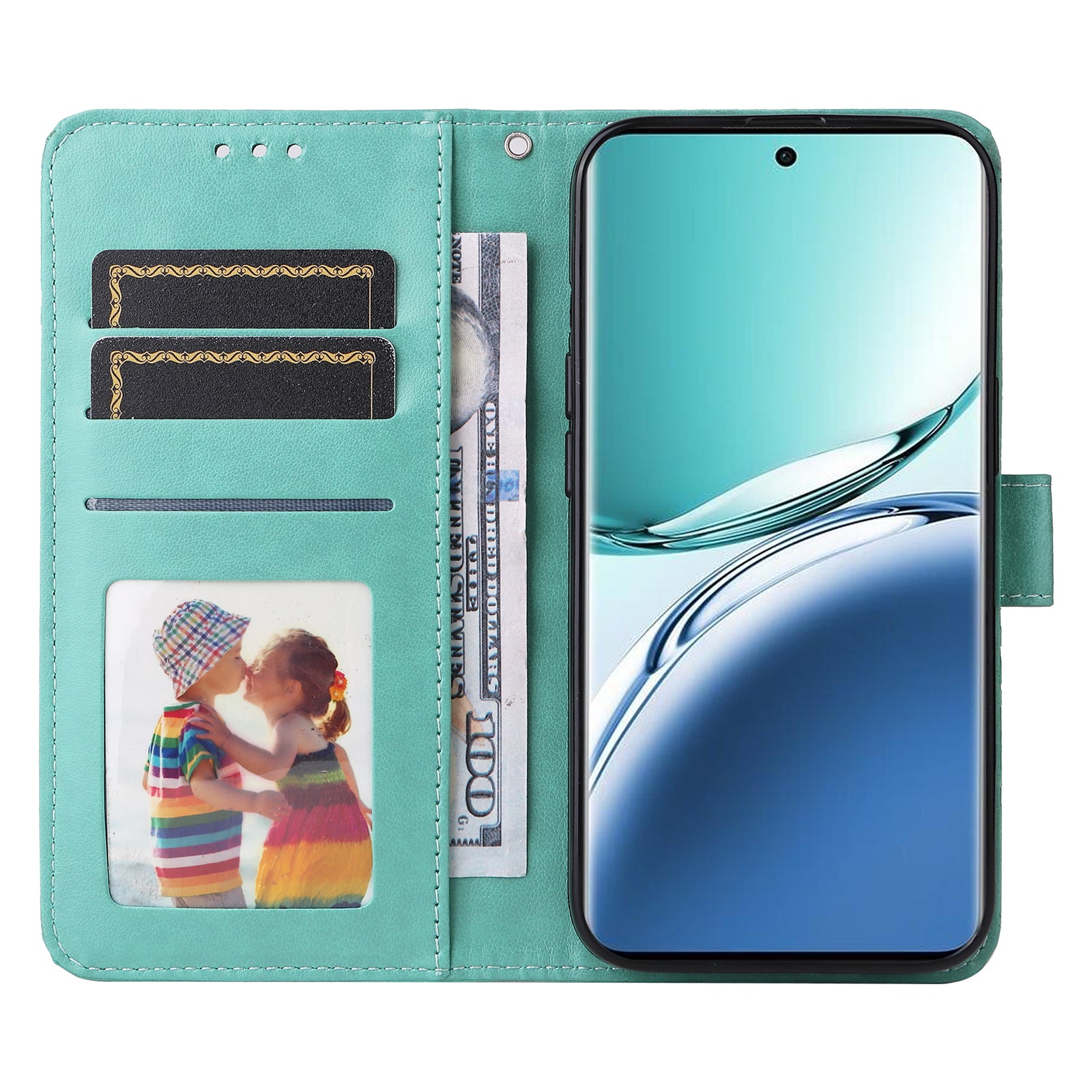 For Oppo A3 Pro 5G Case Imprinted PU Leather Wallet Magnetic Clasp Phone Cover - Green