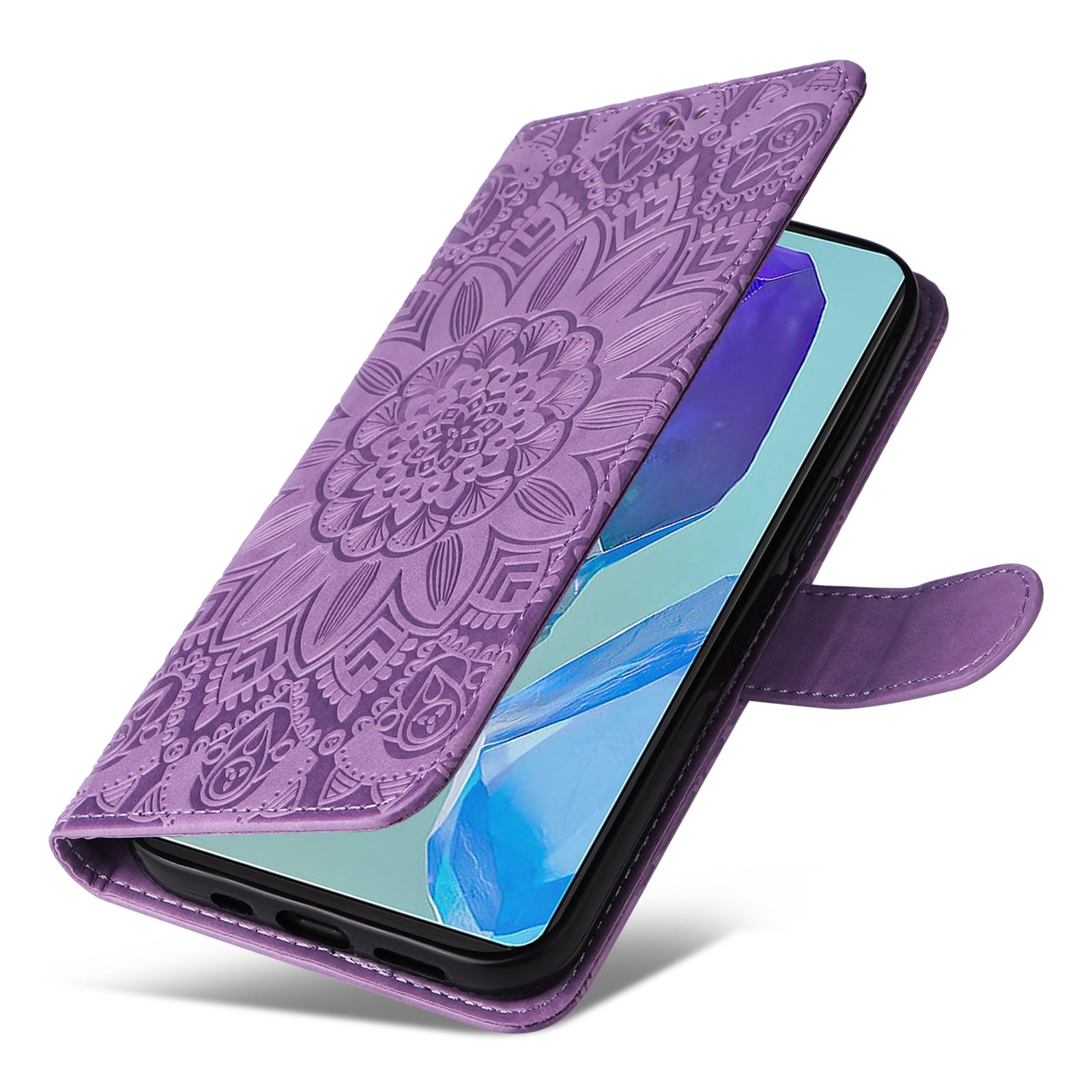 For Samsung Galaxy M55 5G Leather Case Wallet Stand Sunflower Phone Cover - Purple