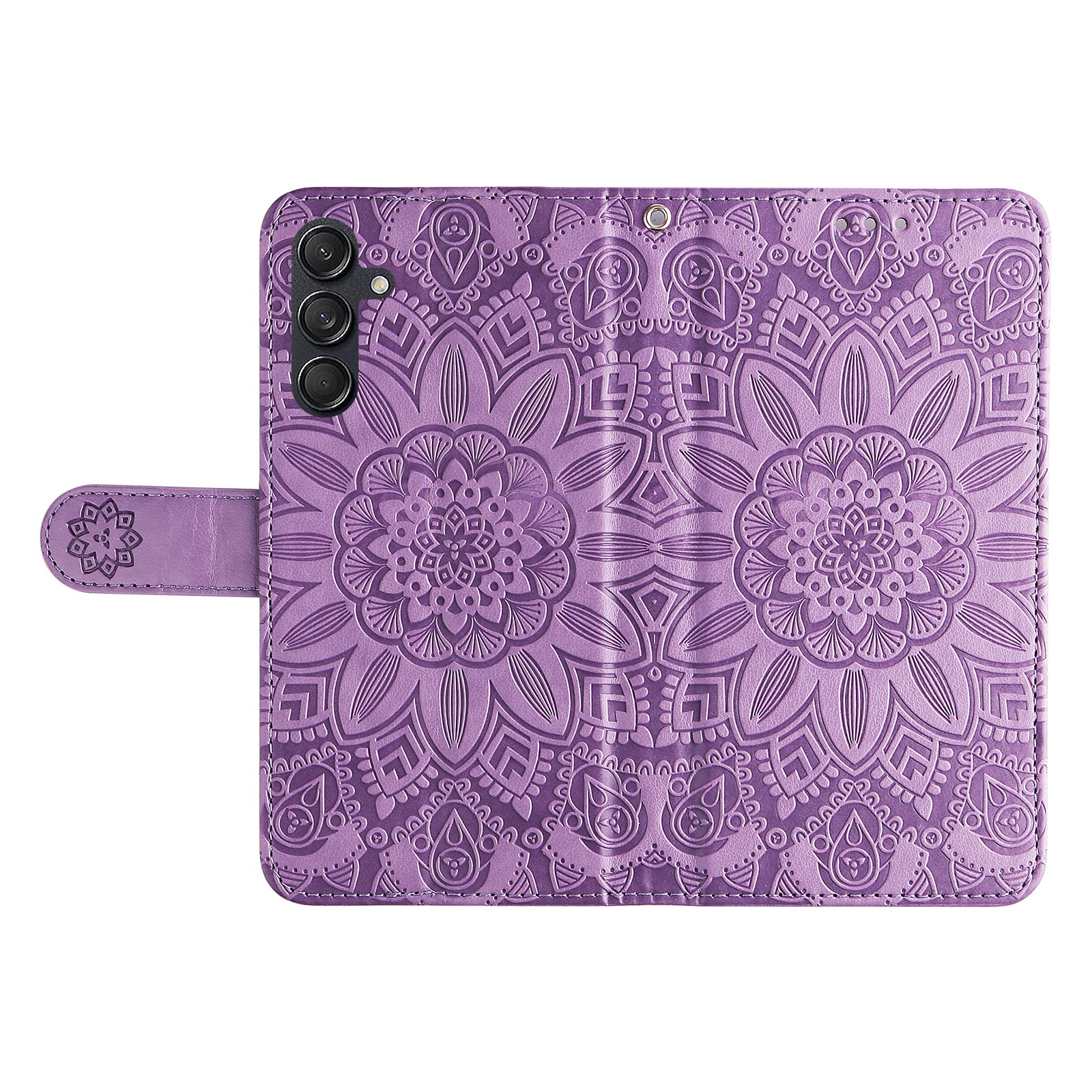 For Samsung Galaxy M55 5G Leather Case Wallet Stand Sunflower Phone Cover - Purple