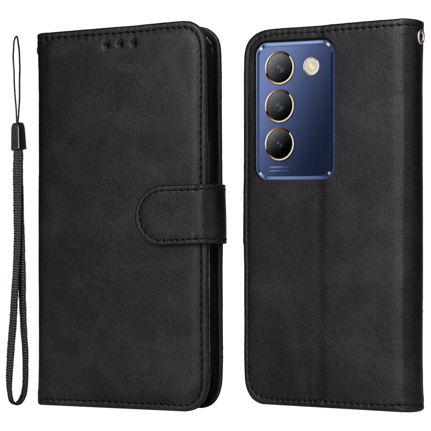 For vivo Y100 5G (Indonesia) / Y200e 5G / T3 5G (India) / V30 Lite 5G (India) Magnetic Case Leather Viewing Stand Phone Cover - Black
