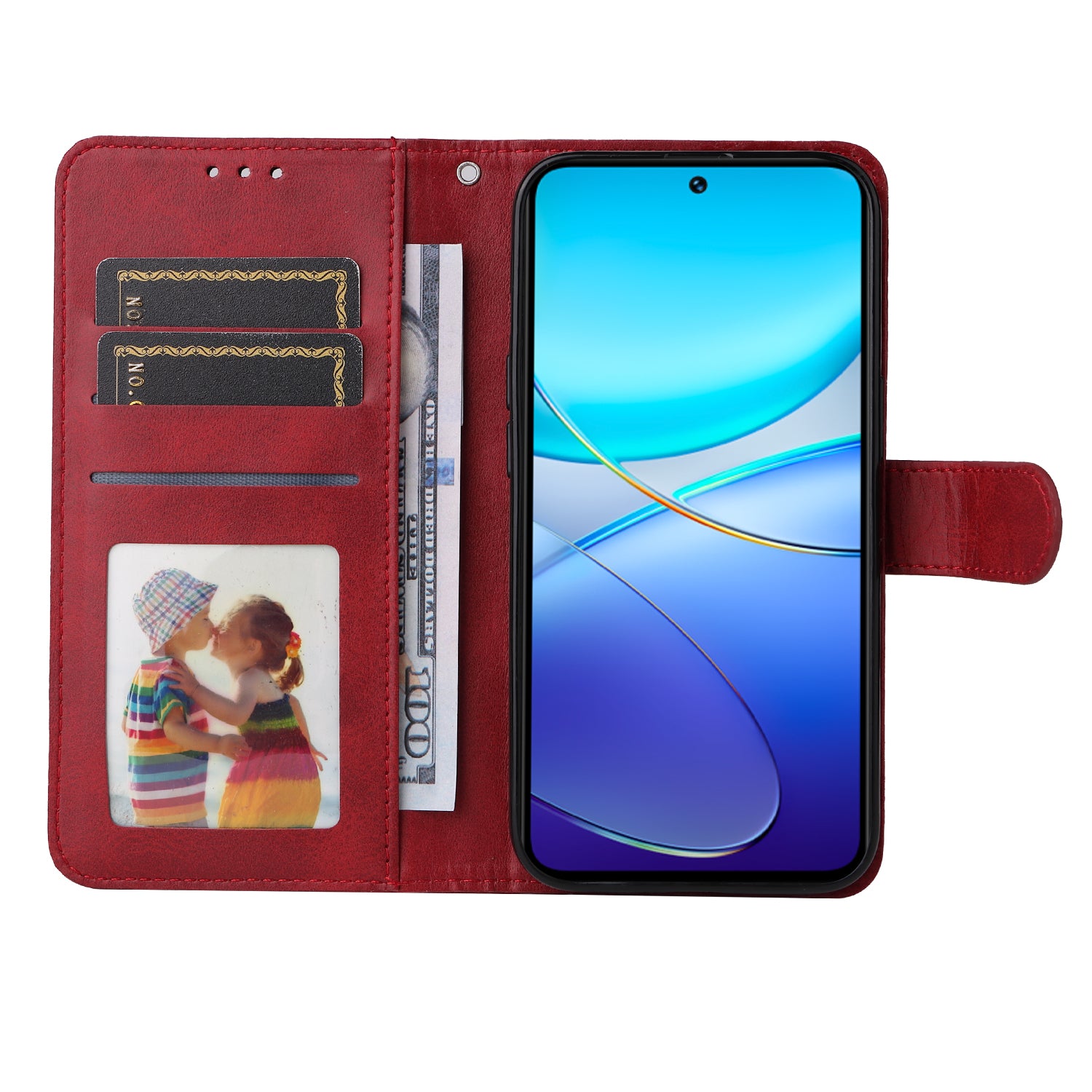 For vivo Y100 5G (Indonesia) / Y200e 5G / T3 5G (India) / V30 Lite 5G (India) Magnetic Case Leather Viewing Stand Phone Cover - Red