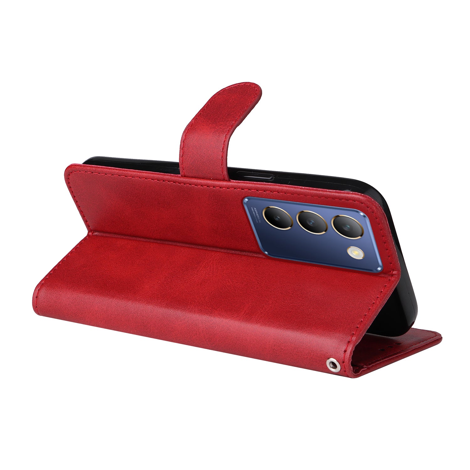 For vivo Y100 5G (Indonesia) / Y200e 5G / T3 5G (India) / V30 Lite 5G (India) Magnetic Case Leather Viewing Stand Phone Cover - Red