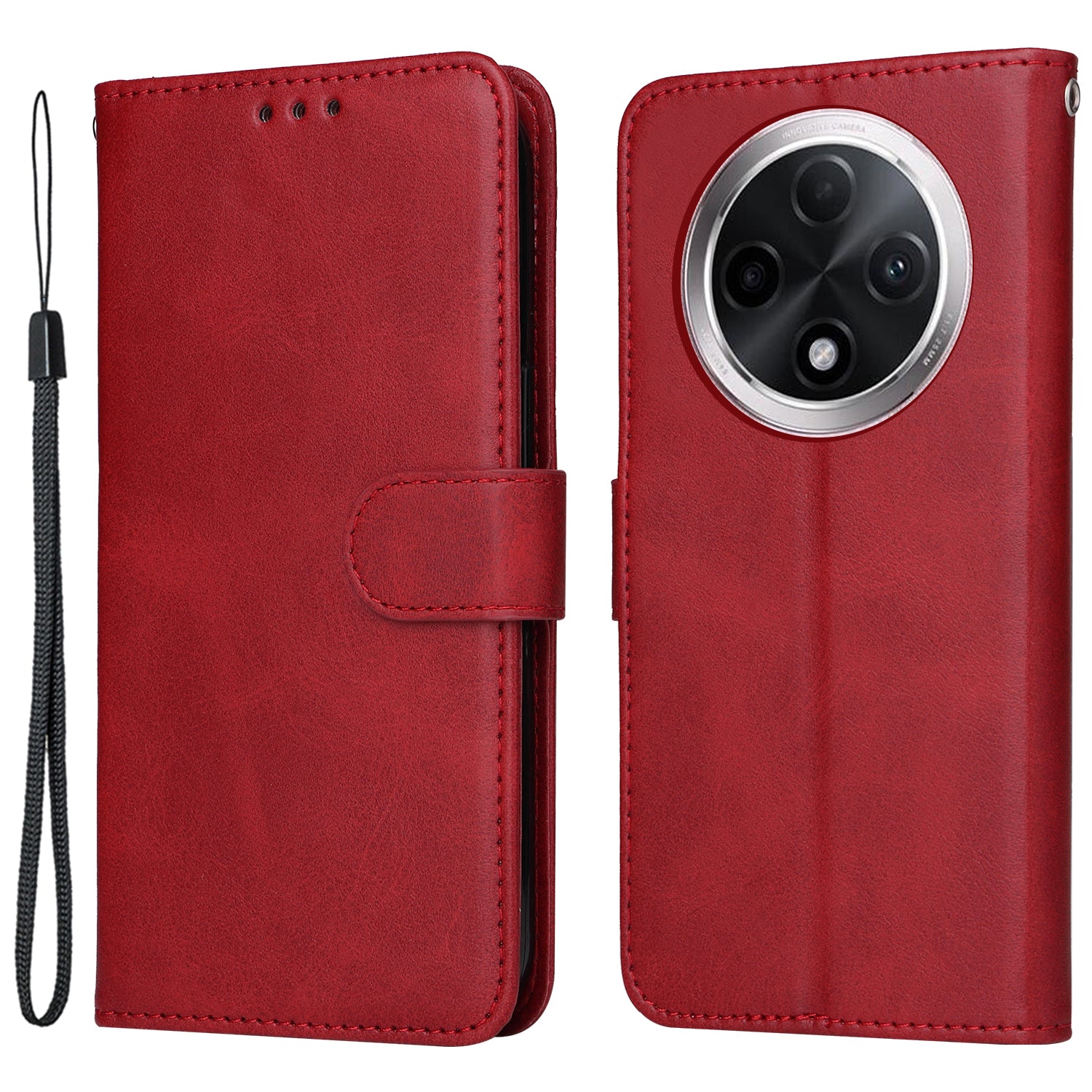 For Oppo A3 Pro 5G Case Leather Viewing Stand Mobile Phone Cover with Wrist Strap - Red