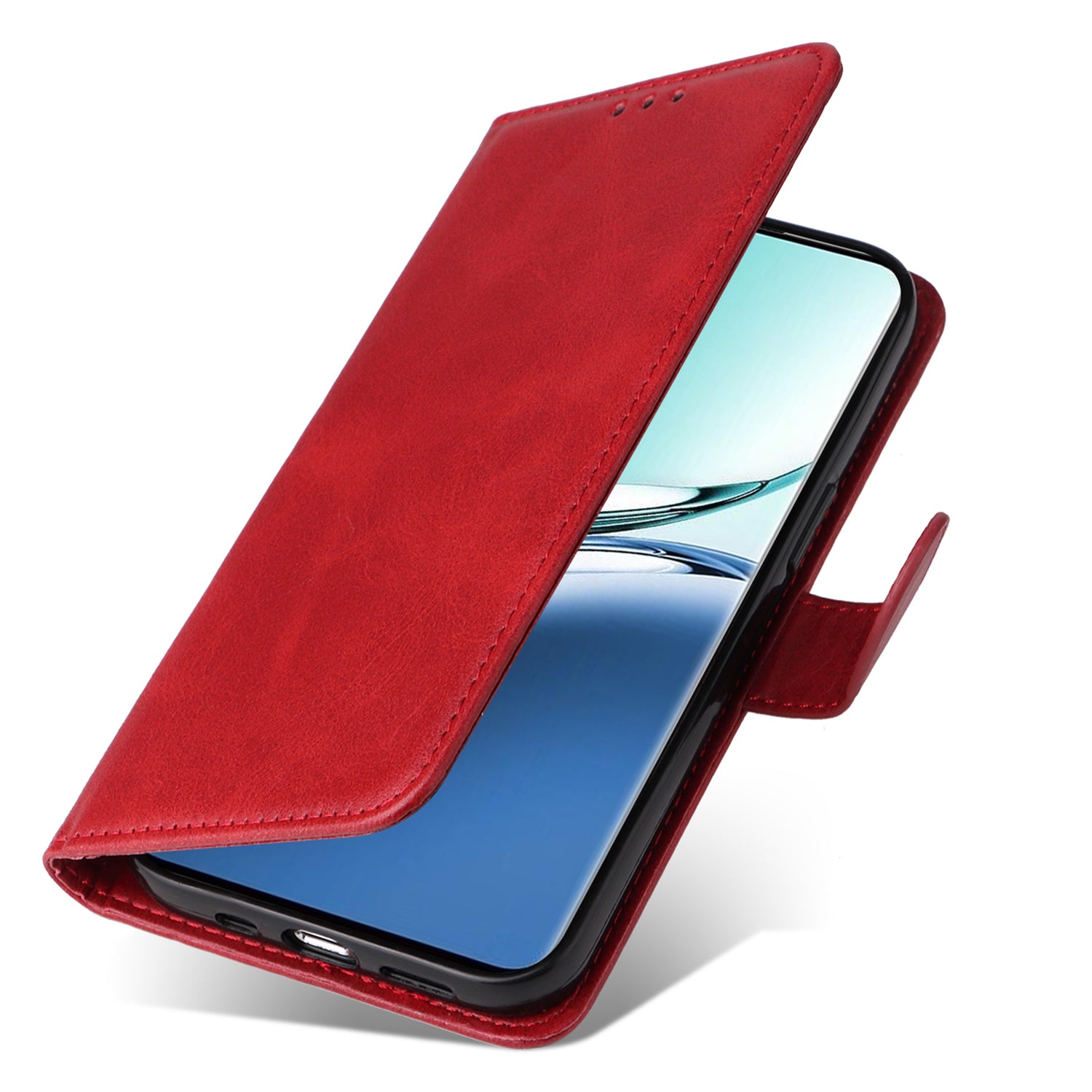 For Oppo A3 Pro 5G Case Leather Viewing Stand Mobile Phone Cover with Wrist Strap - Red