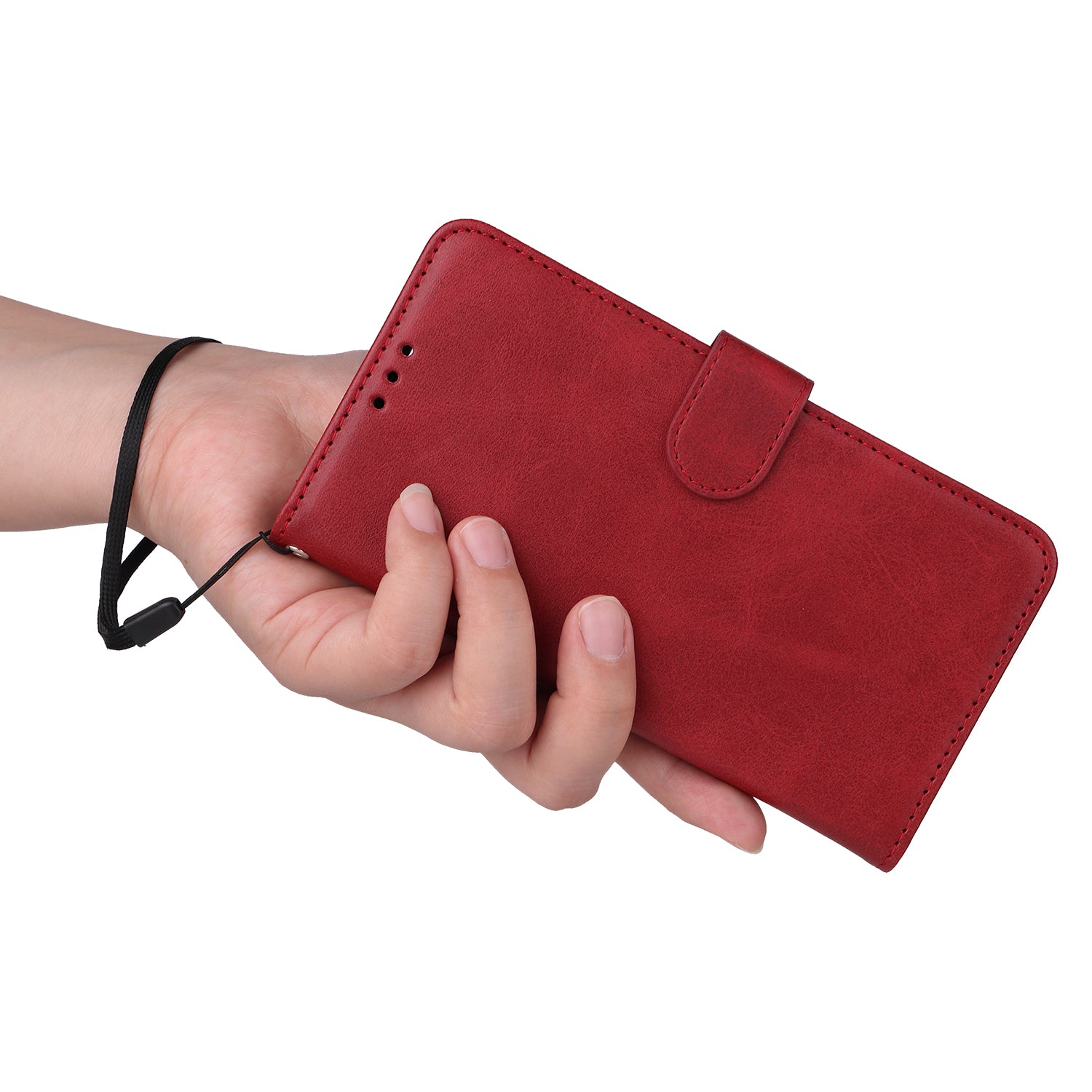 For Oppo A3 Pro 5G Case Leather Viewing Stand Mobile Phone Cover with Wrist Strap - Red