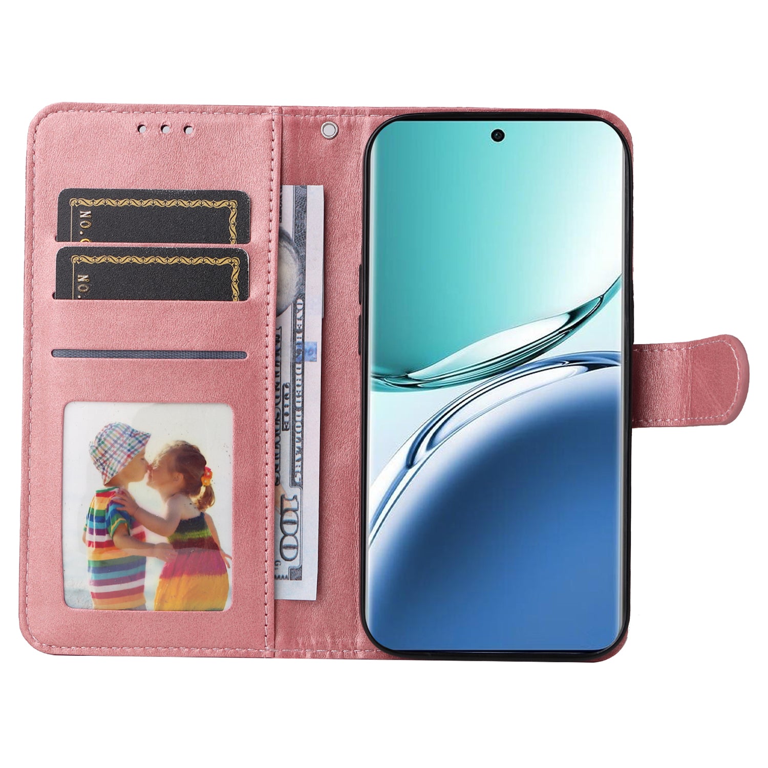 For Oppo A3 Pro 5G Case Leather Viewing Stand Mobile Phone Cover with Wrist Strap - Pink