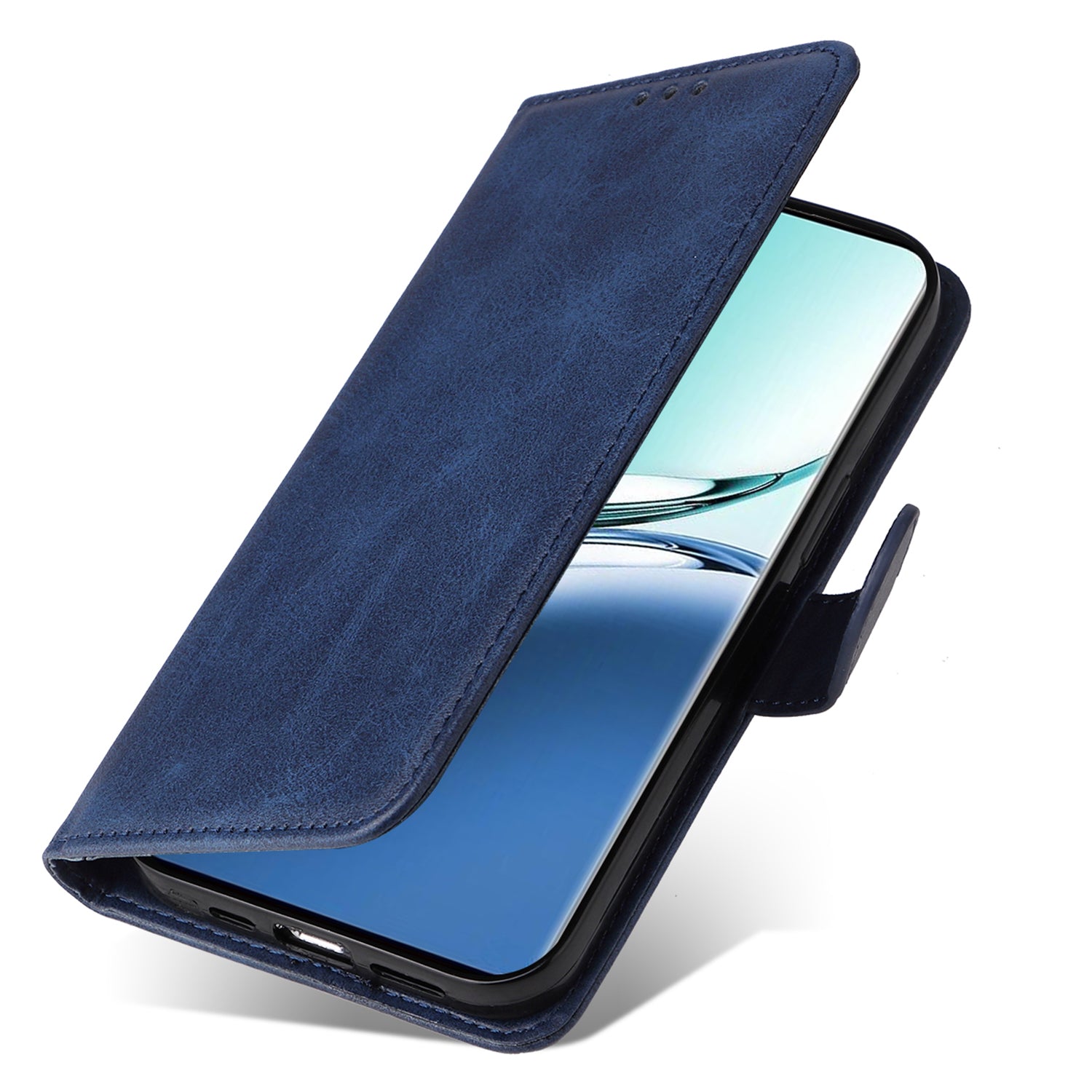 For Oppo A3 Pro 5G Case Leather Viewing Stand Mobile Phone Cover with Wrist Strap - Blue