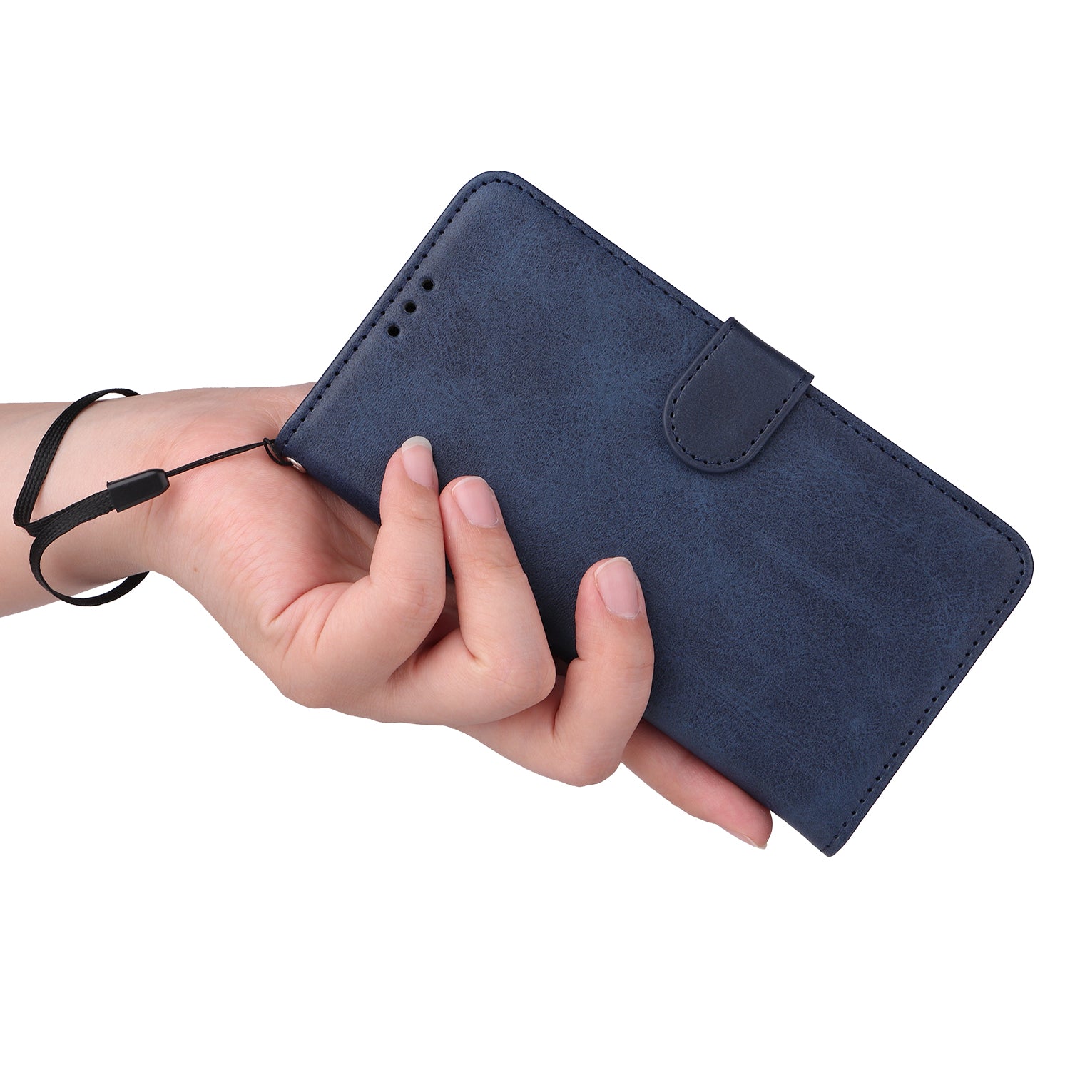 For Oppo A3 Pro 5G Case Leather Viewing Stand Mobile Phone Cover with Wrist Strap - Blue