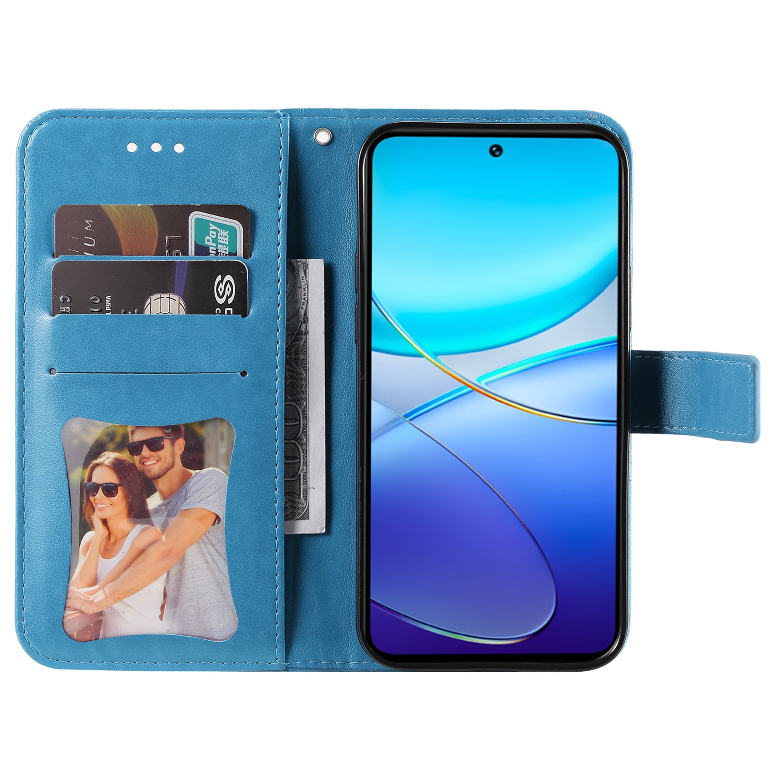 For vivo Y100 5G (Indonesia) / Y200e 5G / T3 5G / V30 Lite 4G Leather Wallet Case Flower Phone Cover - Blue
