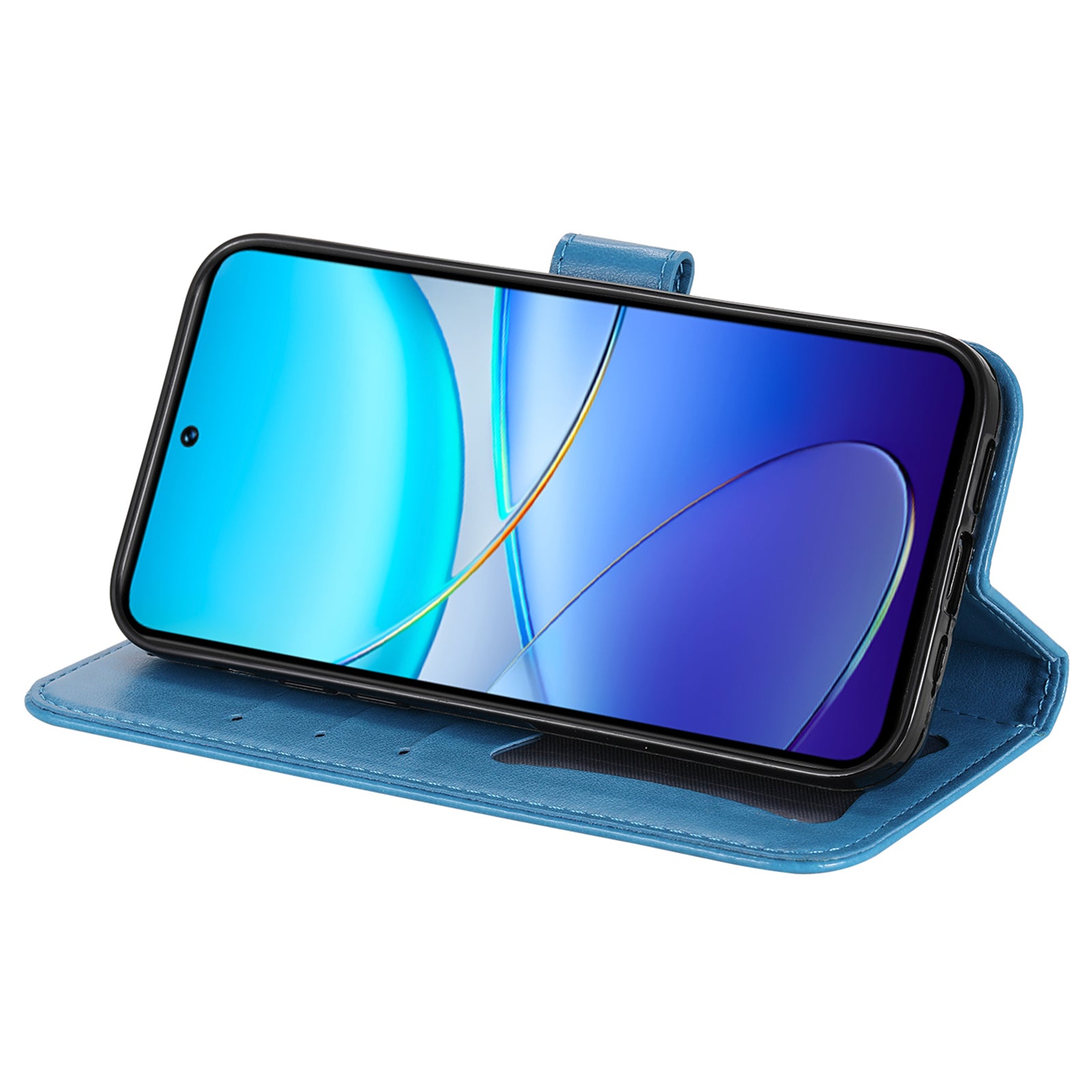For vivo Y100 5G (Indonesia) / Y200e 5G / T3 5G / V30 Lite 4G Leather Wallet Case Flower Phone Cover - Blue