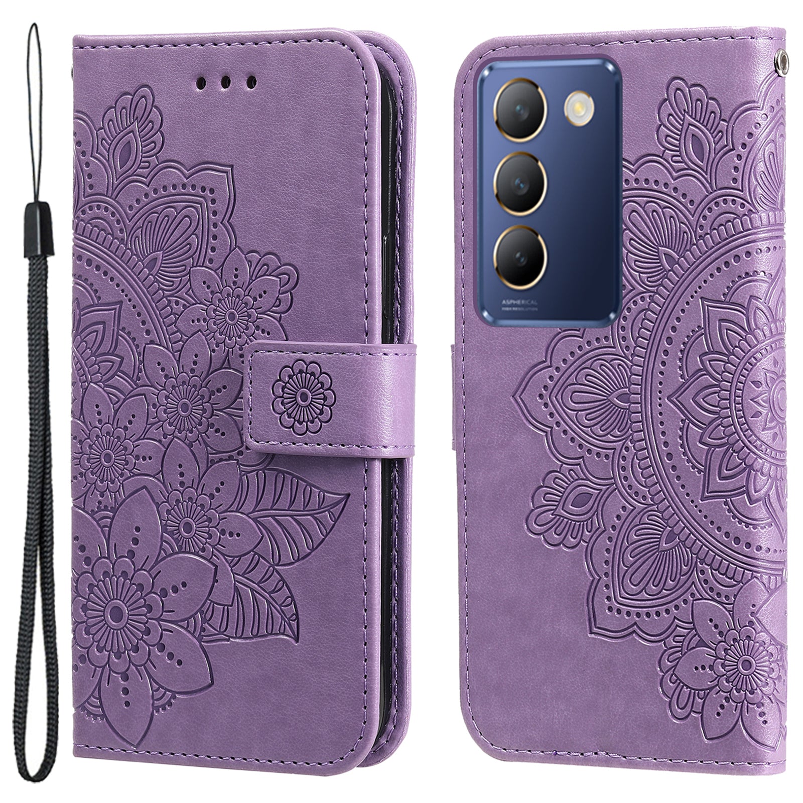 For vivo Y100 5G (Indonesia) / Y200e 5G / T3 5G / V30 Lite 4G Leather Wallet Case Flower Phone Cover - Purple