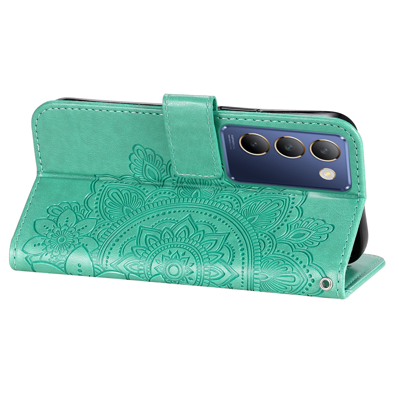 For vivo Y100 5G (Indonesia) / Y200e 5G / T3 5G / V30 Lite 4G Leather Wallet Case Flower Phone Cover - Green