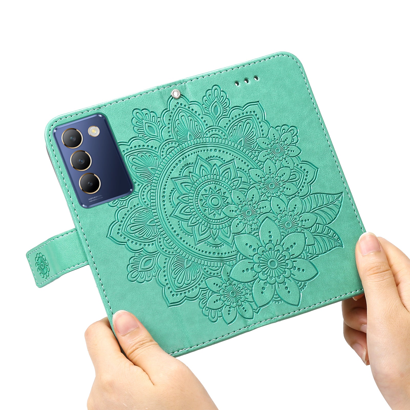 For vivo Y100 5G (Indonesia) / Y200e 5G / T3 5G / V30 Lite 4G Leather Wallet Case Flower Phone Cover - Green