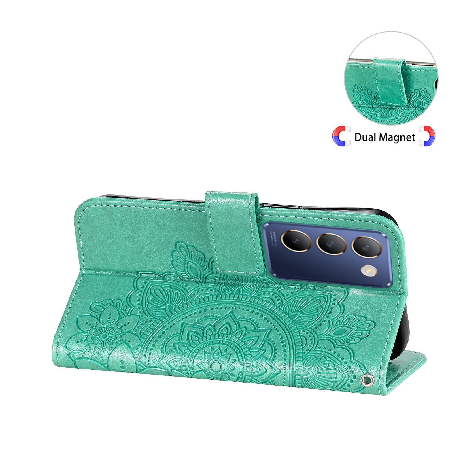 For vivo Y100 5G (Indonesia) / Y200e 5G / T3 5G / V30 Lite 4G Leather Wallet Case Flower Phone Cover - Green