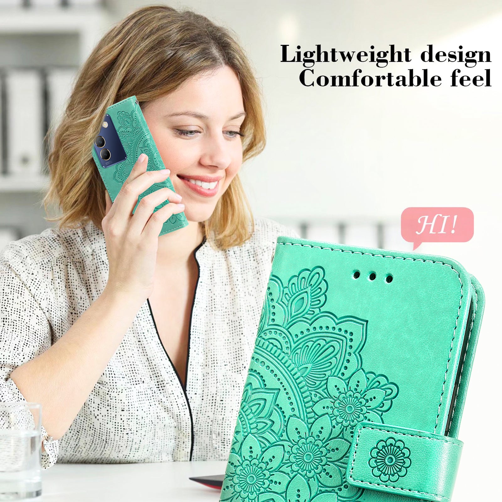 For vivo Y100 5G (Indonesia) / Y200e 5G / T3 5G / V30 Lite 4G Leather Wallet Case Flower Phone Cover - Green