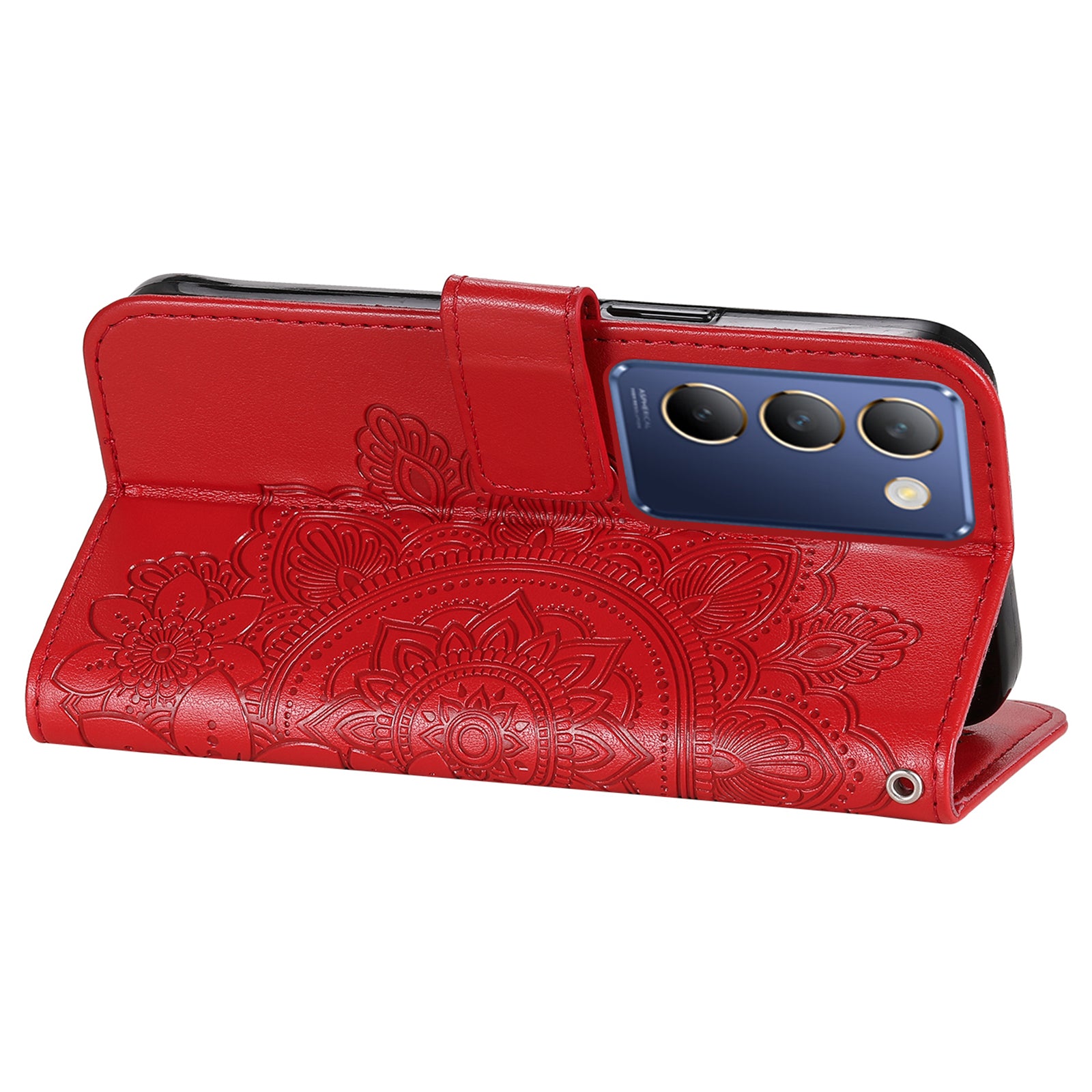For vivo Y100 5G (Indonesia) / Y200e 5G / T3 5G / V30 Lite 4G Leather Wallet Case Flower Phone Cover - Red