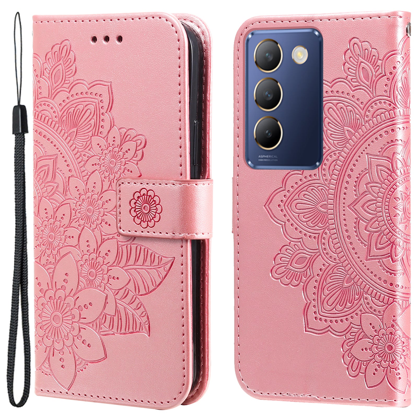 For vivo Y100 5G (Indonesia) / Y200e 5G / T3 5G / V30 Lite 4G Leather Wallet Case Flower Phone Cover - Pink