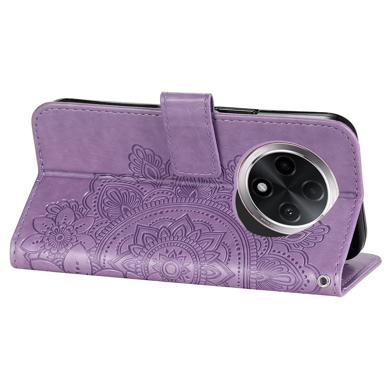 For Oppo A3 Pro 5G Wallet Case Flower Pattern PU Leather Phone Cover with Magnetic Clasp - Purple