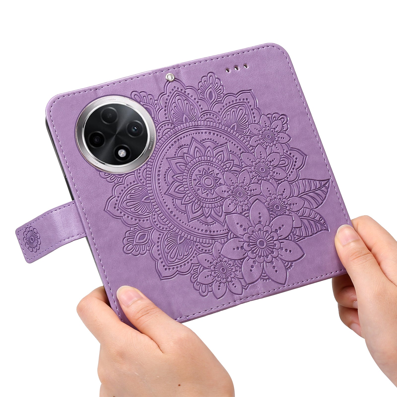 For Oppo A3 Pro 5G Wallet Case Flower Pattern PU Leather Phone Cover with Magnetic Clasp - Purple