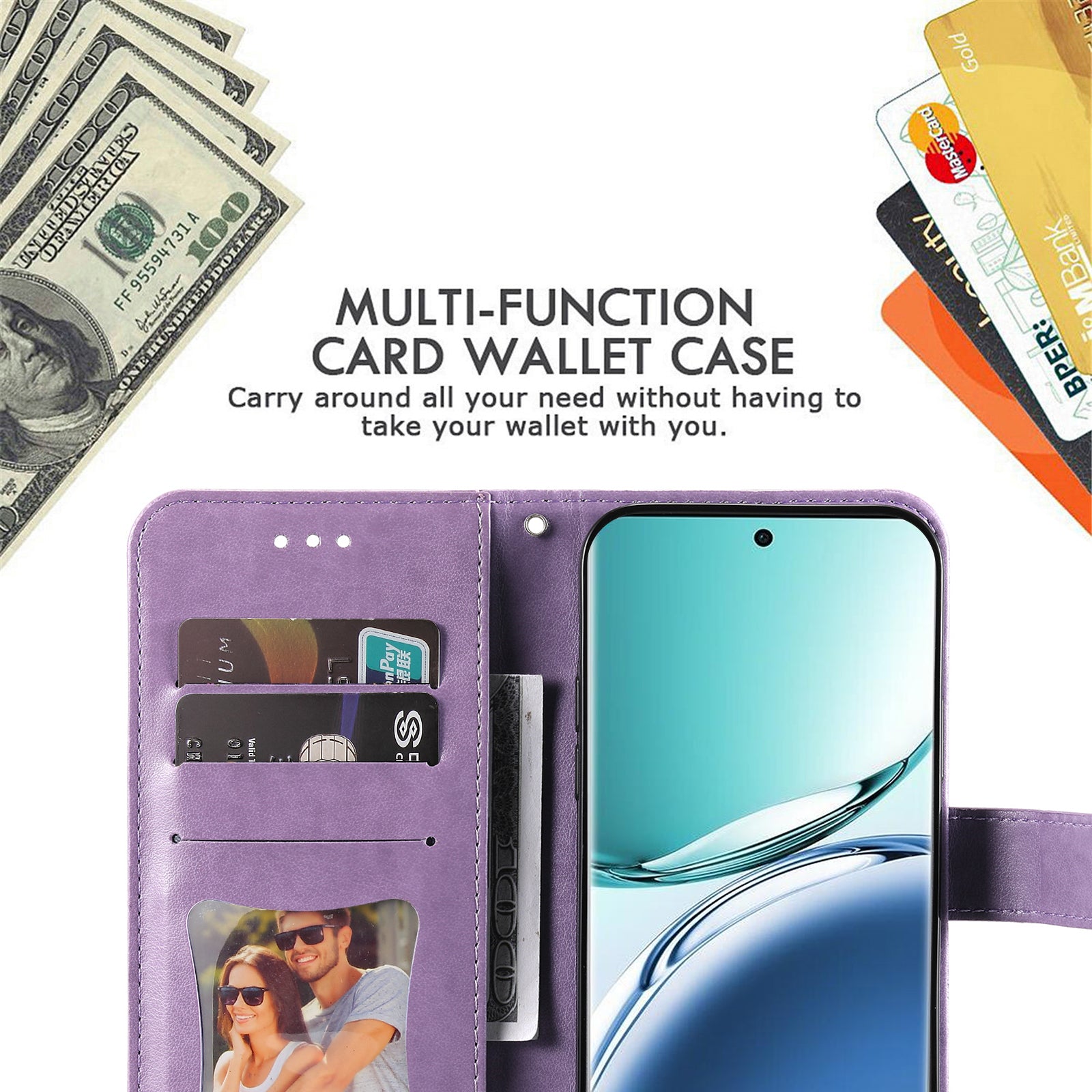 For Oppo A3 Pro 5G Wallet Case Flower Pattern PU Leather Phone Cover with Magnetic Clasp - Purple