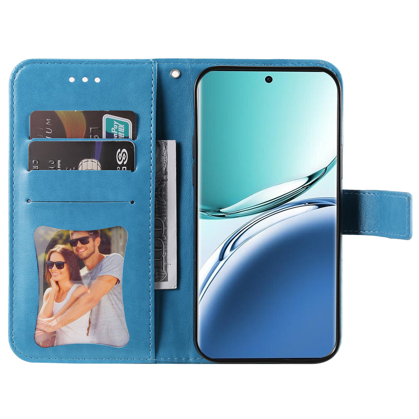 For Oppo A3 Pro 5G Wallet Case Flower Pattern PU Leather Phone Cover with Magnetic Clasp - Blue