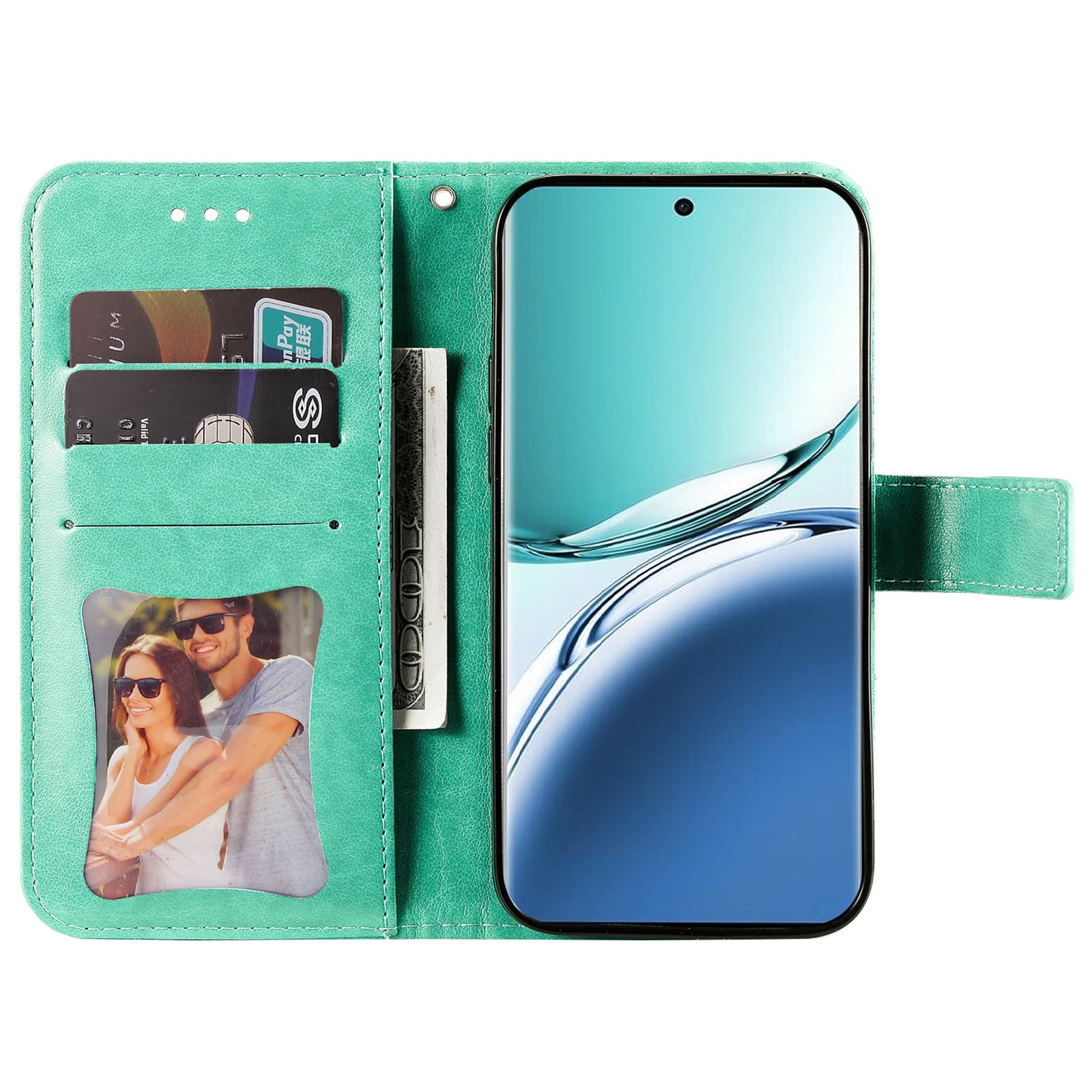 For Oppo A3 Pro 5G Wallet Case Flower Pattern PU Leather Phone Cover with Magnetic Clasp - Green