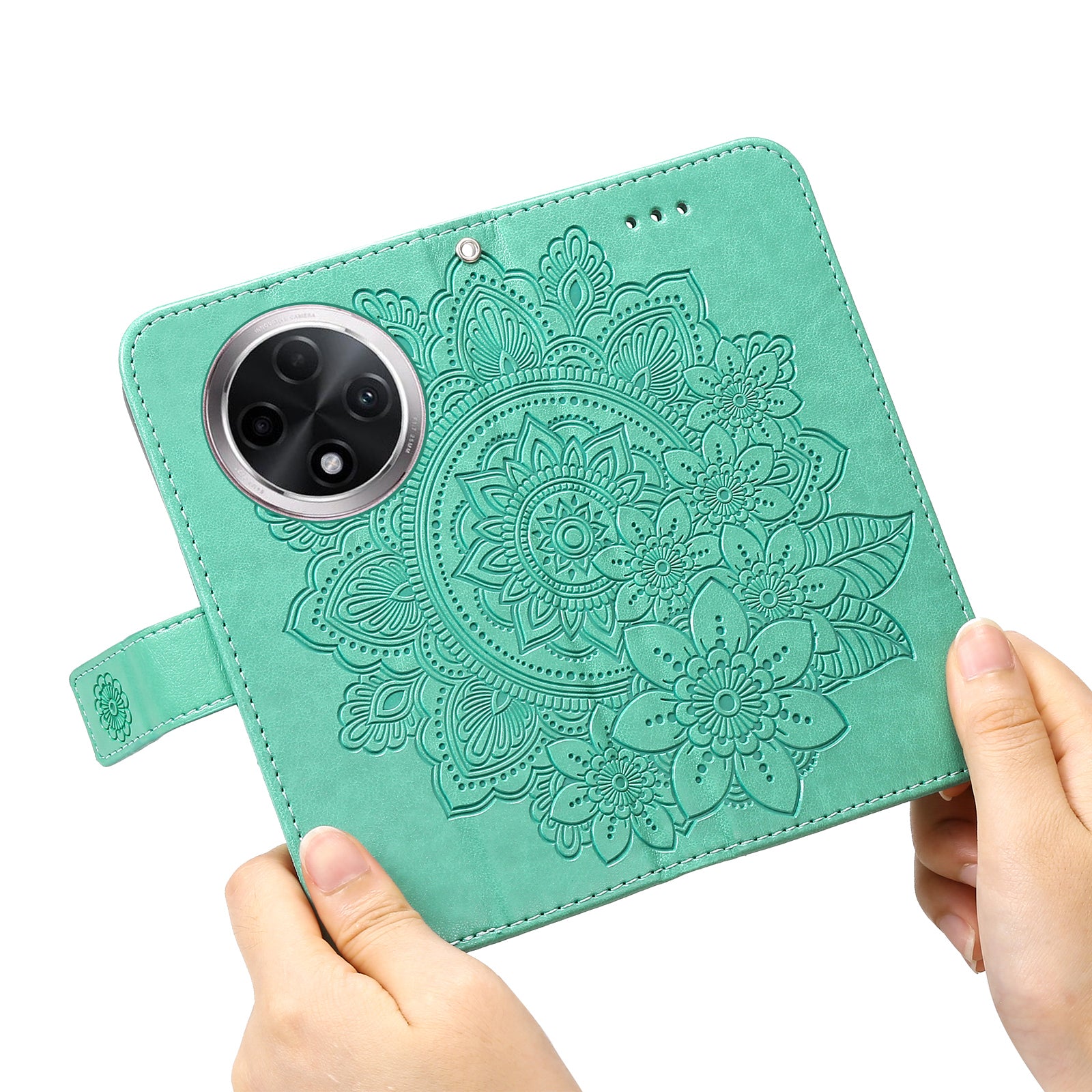 For Oppo A3 Pro 5G Wallet Case Flower Pattern PU Leather Phone Cover with Magnetic Clasp - Green