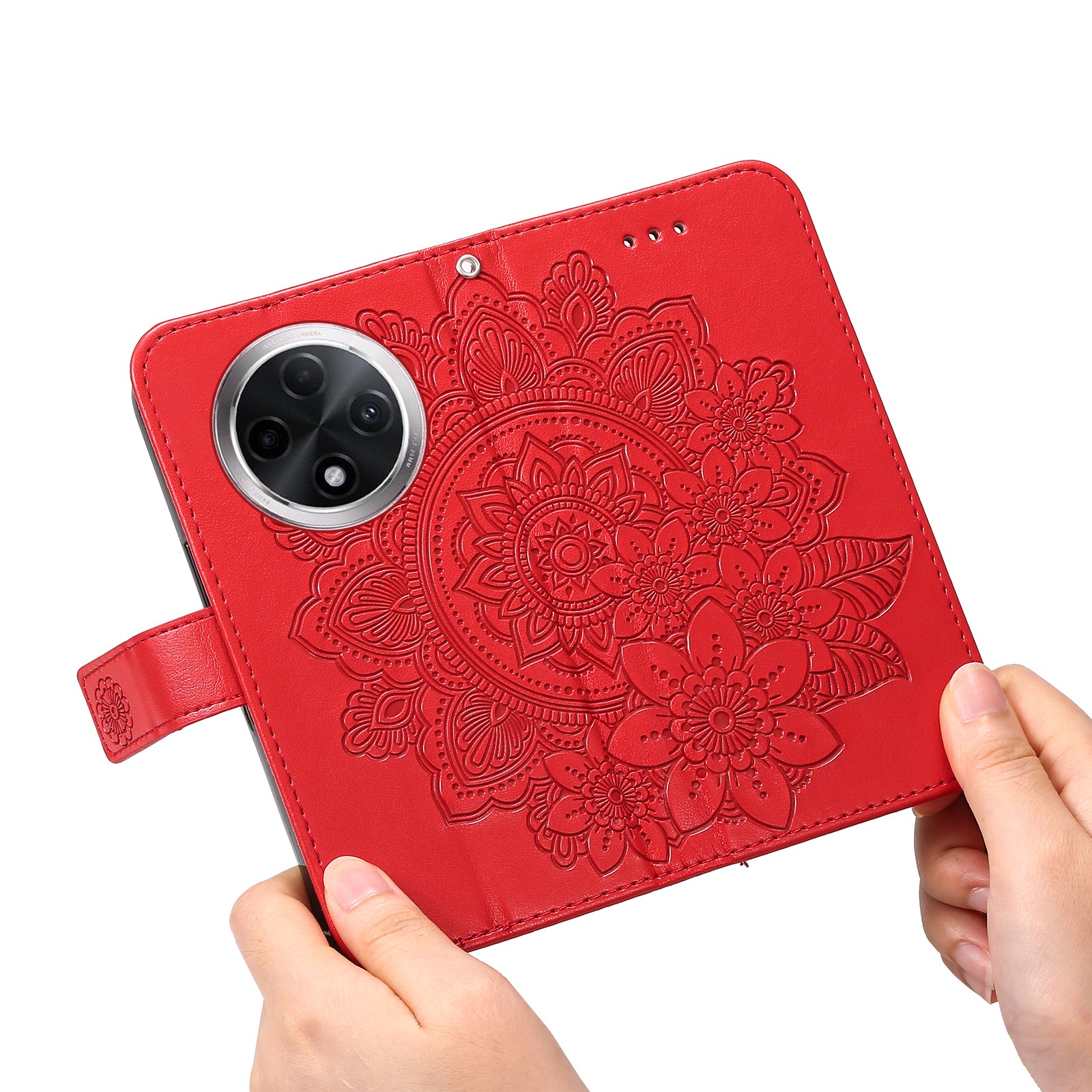 For Oppo A3 Pro 5G Wallet Case Flower Pattern PU Leather Phone Cover with Magnetic Clasp - Red
