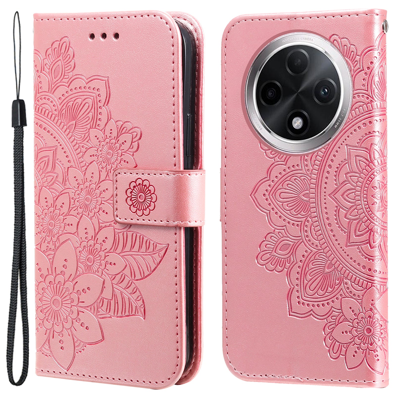 For Oppo A3 Pro 5G Wallet Case Flower Pattern PU Leather Phone Cover with Magnetic Clasp - Pink