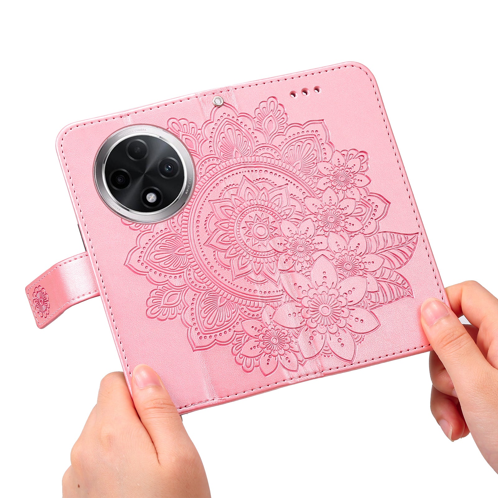 For Oppo A3 Pro 5G Wallet Case Flower Pattern PU Leather Phone Cover with Magnetic Clasp - Pink