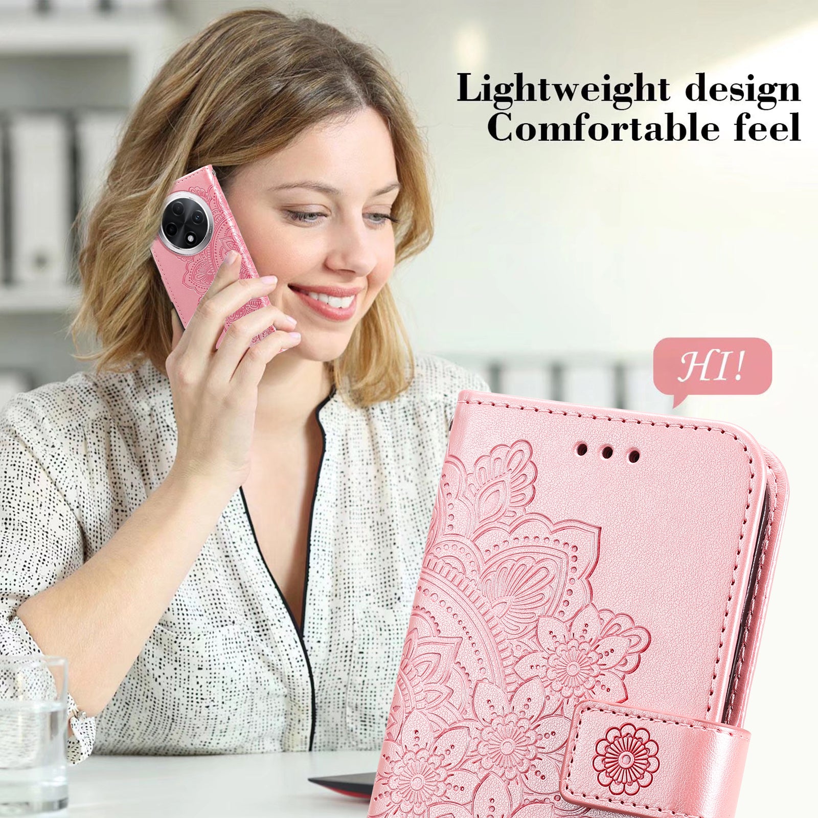 For Oppo A3 Pro 5G Wallet Case Flower Pattern PU Leather Phone Cover with Magnetic Clasp - Pink