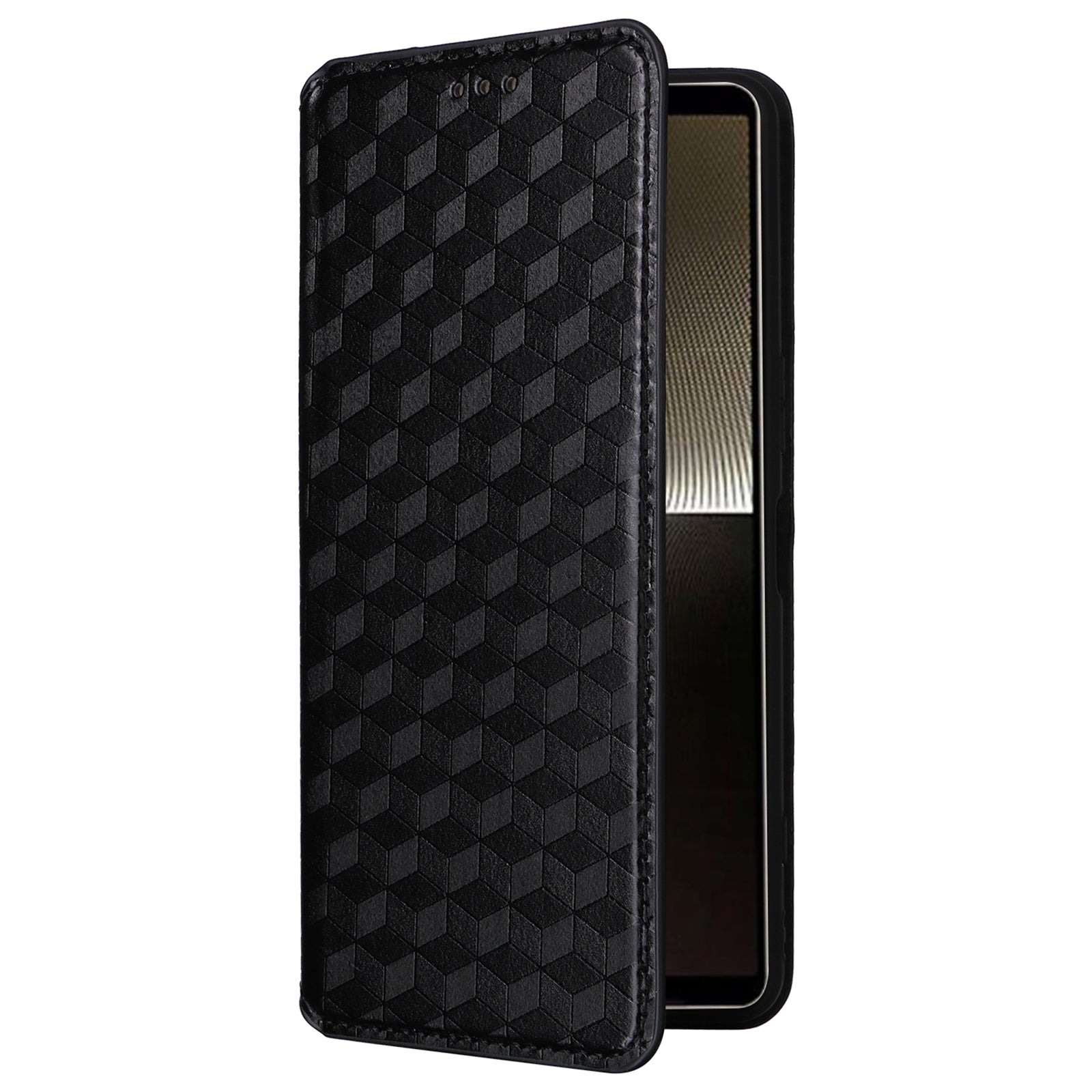 For Sony Xperia 1 VI Case Rhombus Pattern Magnetic Closing Leather Wallet Phone Cover - Black